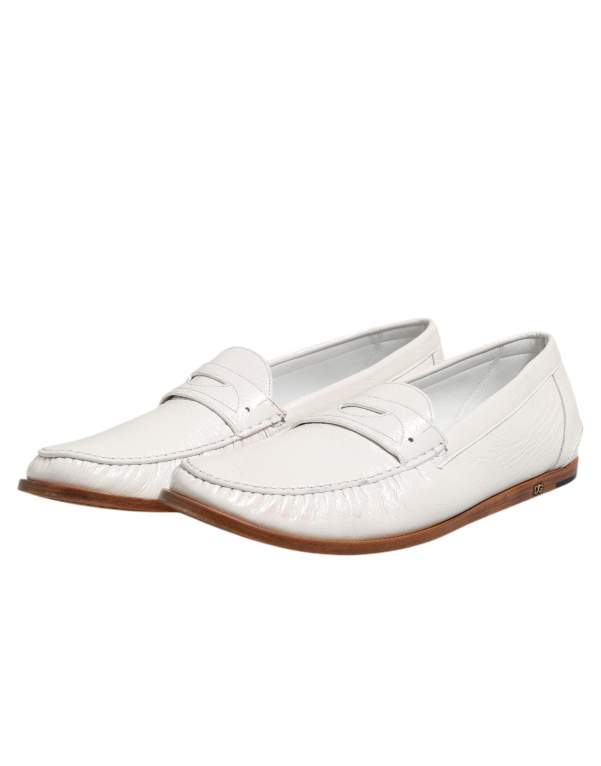 Dolce & Gabbana Weiß Leder Loafers Mokassins Slip On Schuhe
