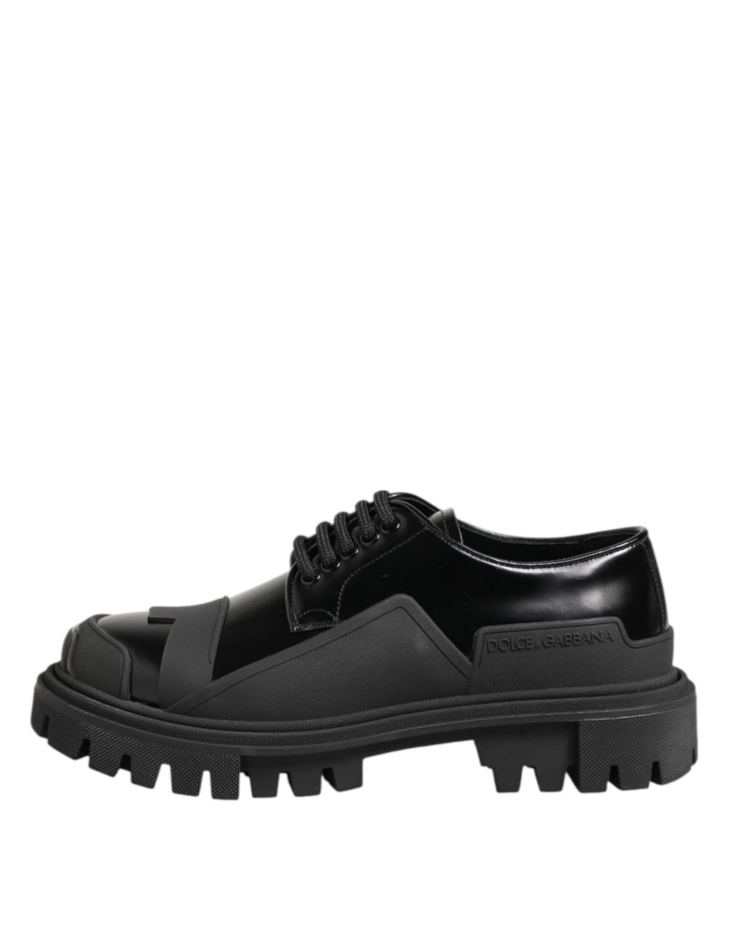 Dolce & Gabbana Trekking-Derby-Schuhe aus schwarzem Lackleder