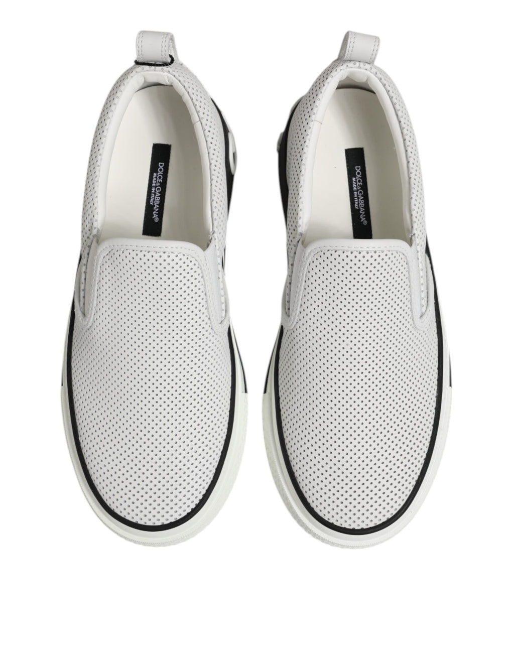 Dolce & Gabbana Weiß gepunktet Leder Slip On Männer Turnschuhe Schuhe