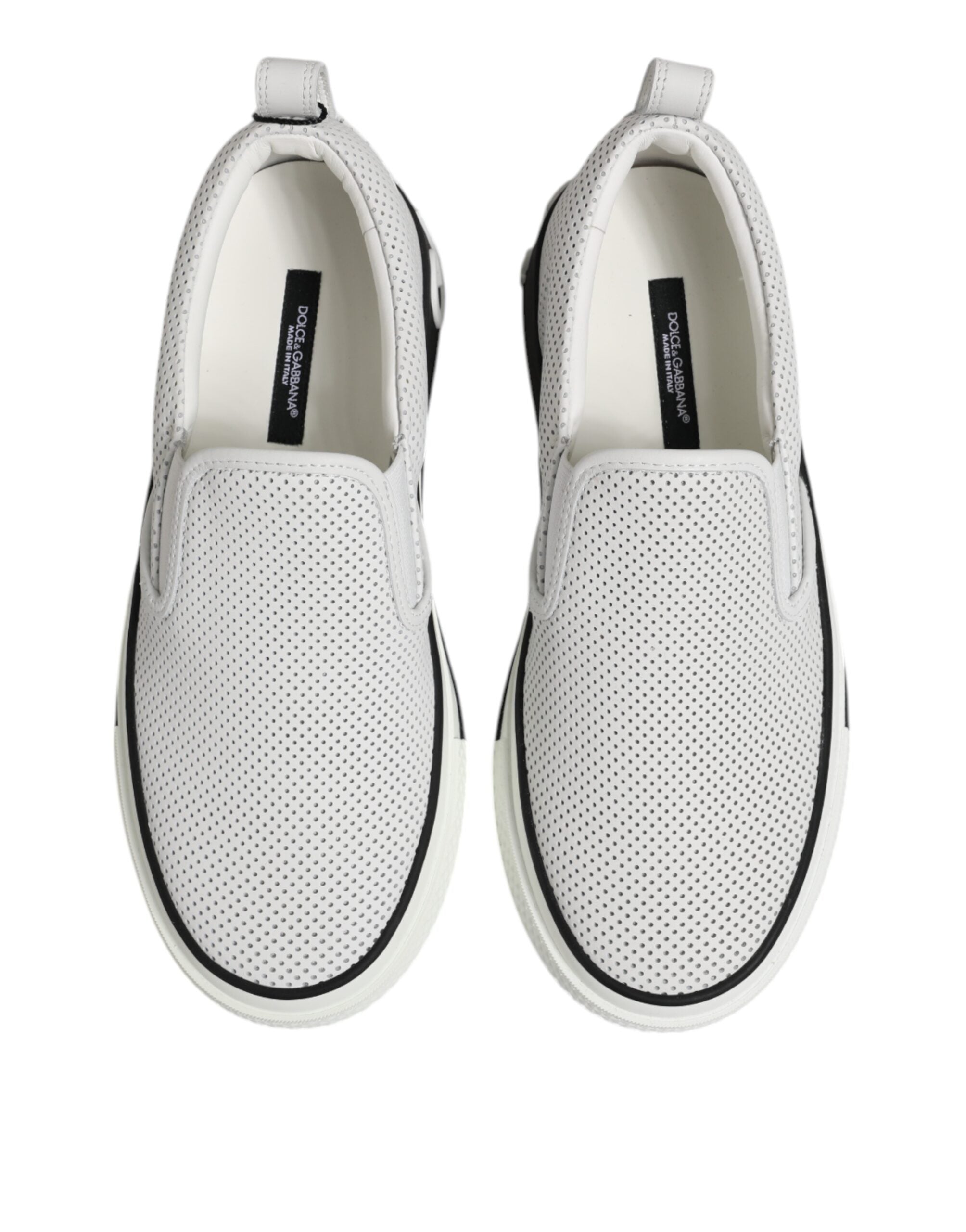 Dolce & Gabbana Weiß gepunktet Leder Slip On Männer Turnschuhe Schuhe