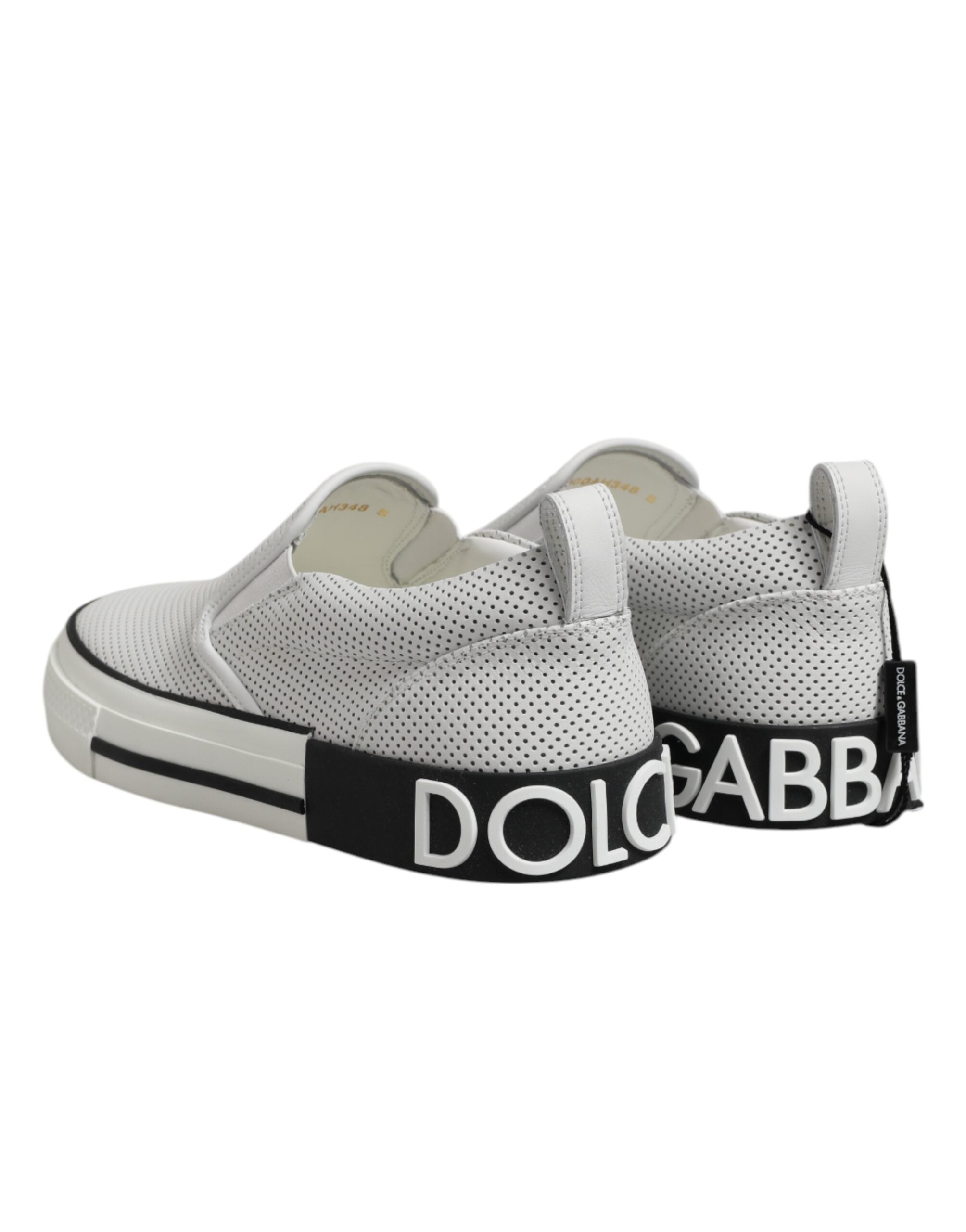 Dolce & Gabbana Weiß gepunktet Leder Slip On Männer Turnschuhe Schuhe