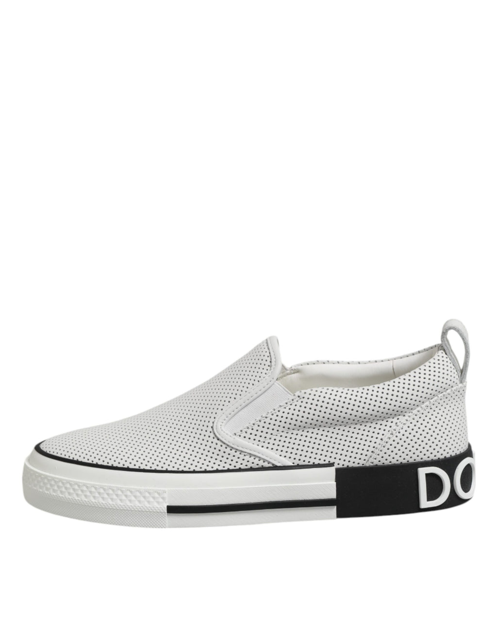 Dolce & Gabbana Weiß gepunktet Leder Slip On Männer Turnschuhe Schuhe