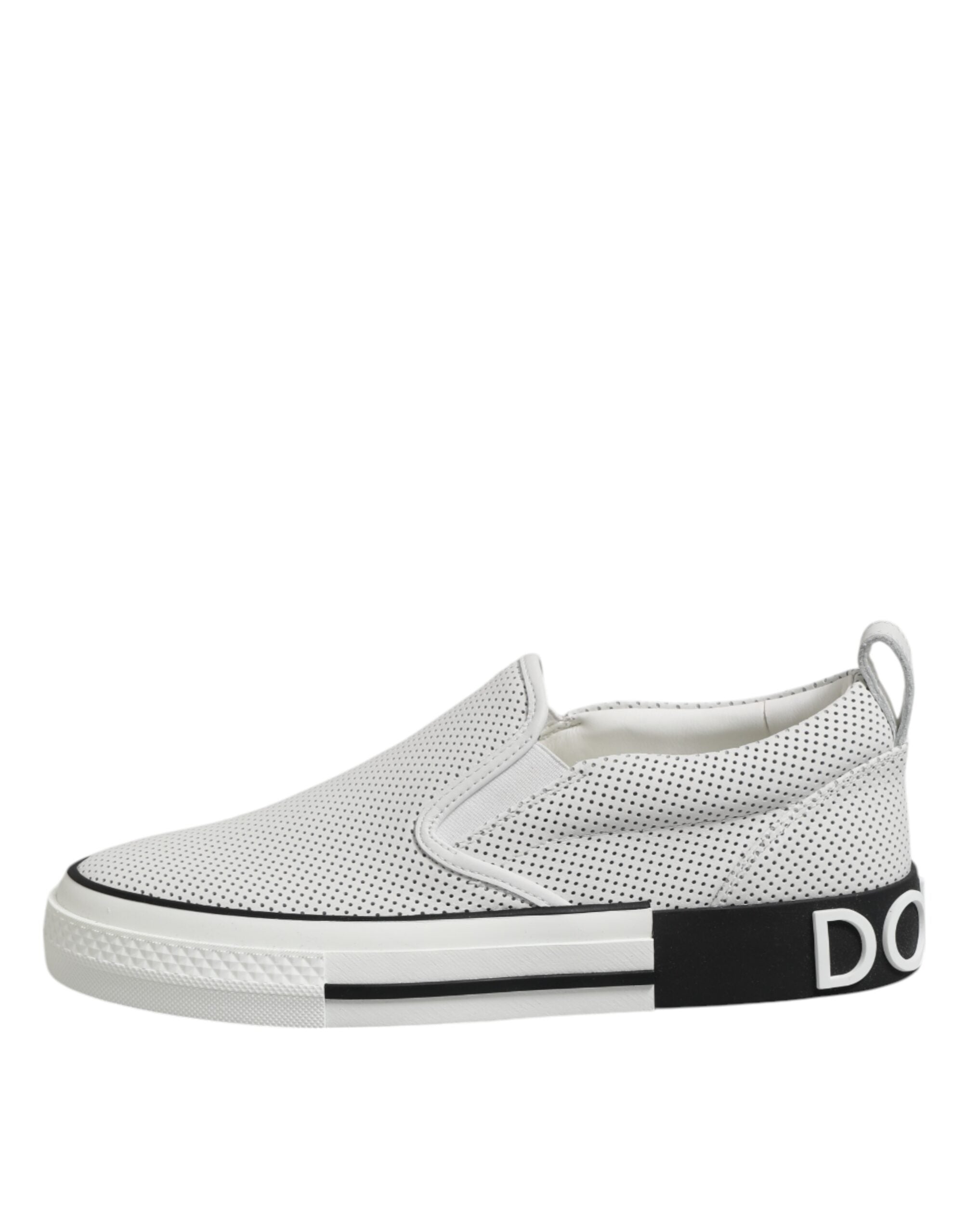 Dolce & Gabbana Weiß gepunktet Leder Slip On Männer Turnschuhe Schuhe