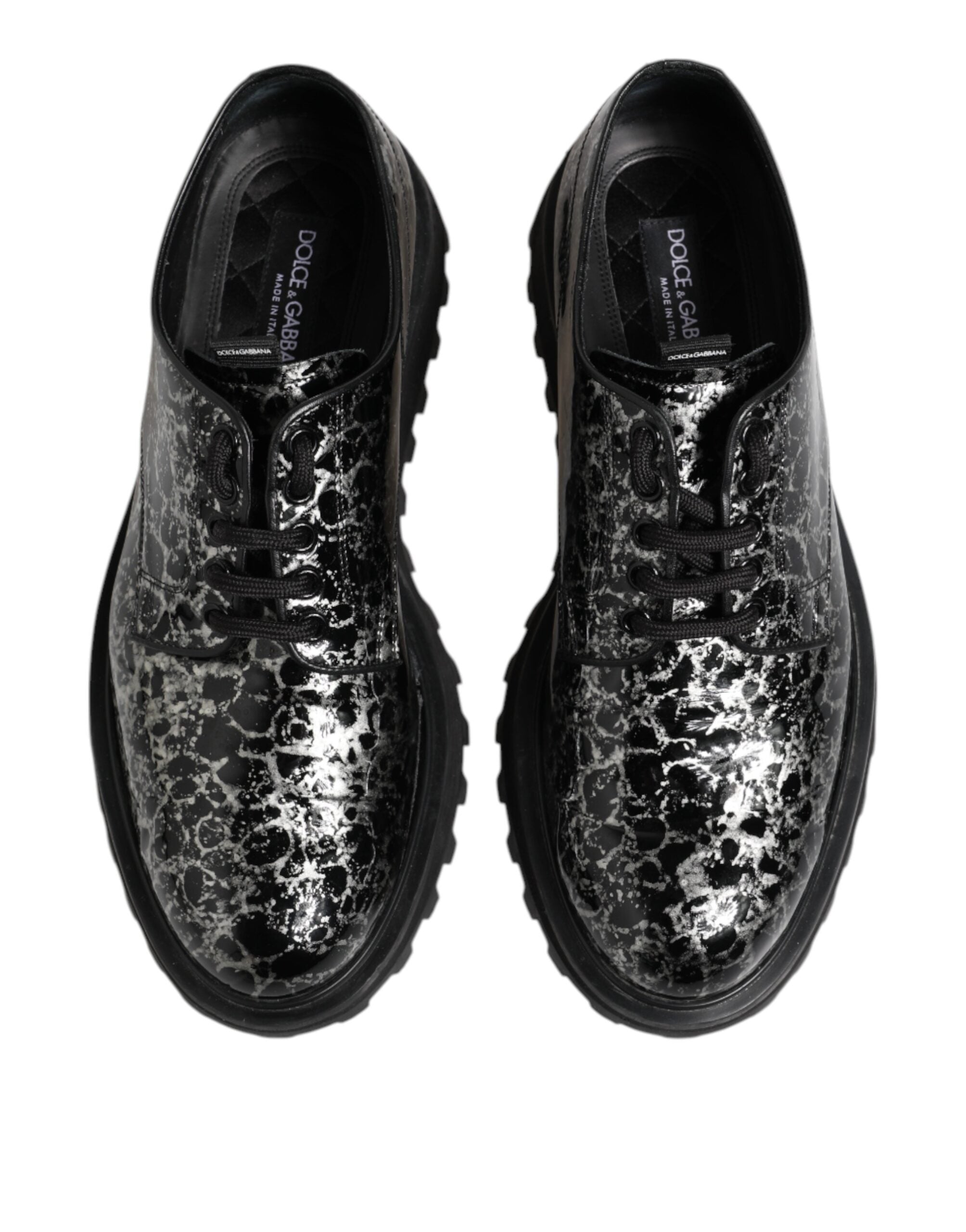Dolce & Gabbana Schwarz Weiß Kalbsleder Chunky Derby Schuhe