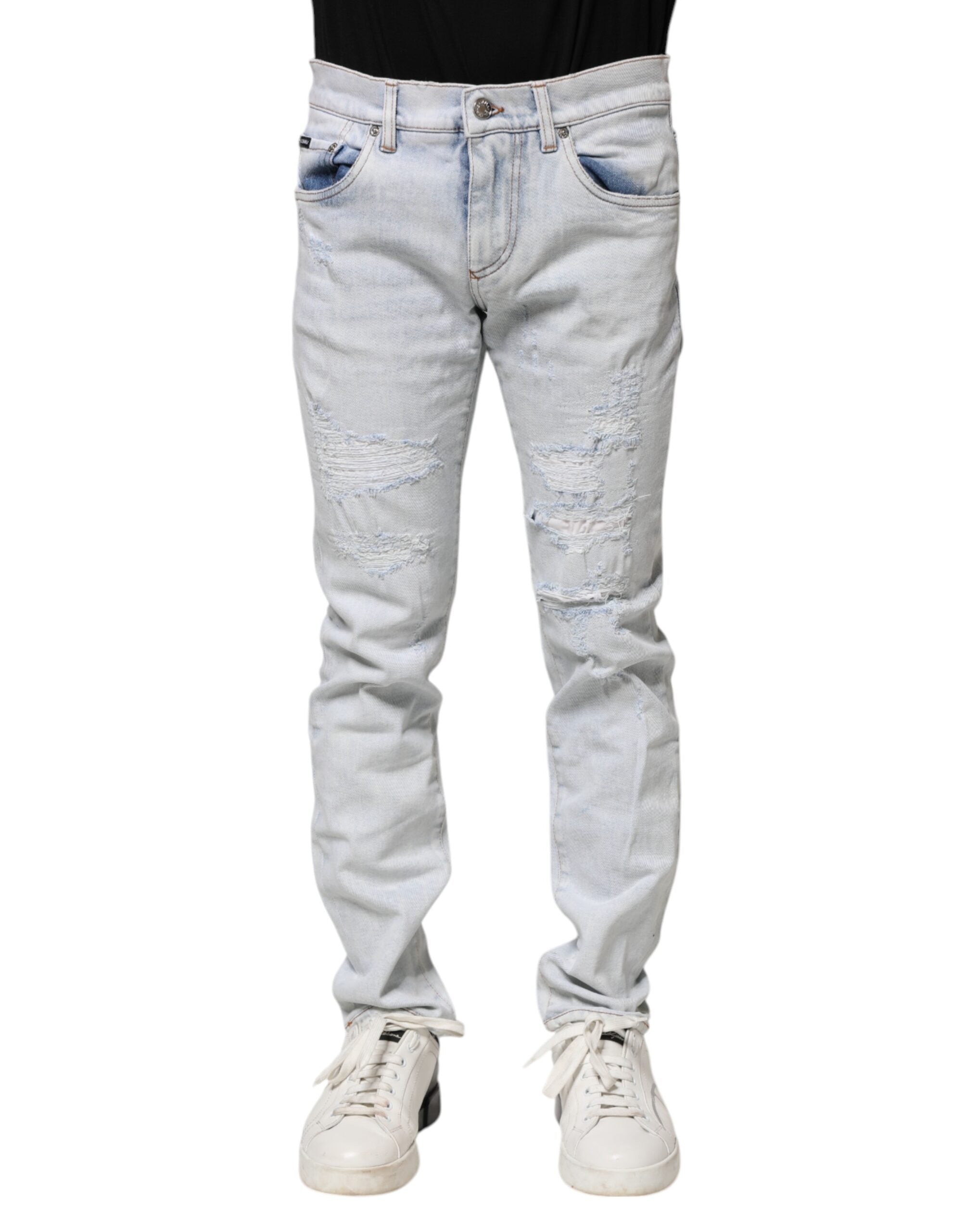 Dolce & Gabbana Hellblaue zerfledderte Skinny Denim Jeans