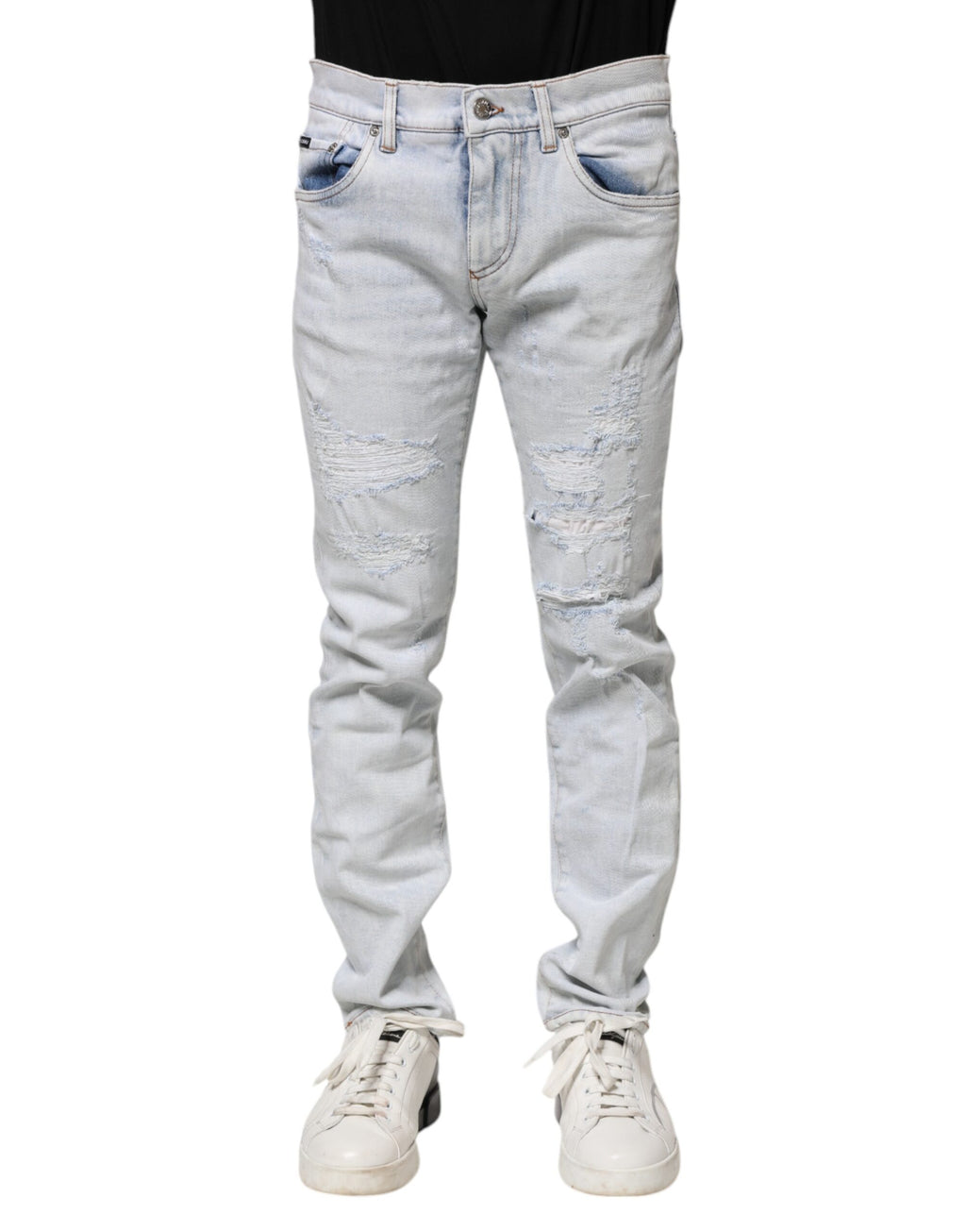 Dolce & Gabbana Hellblaue zerfledderte Skinny Denim Jeans