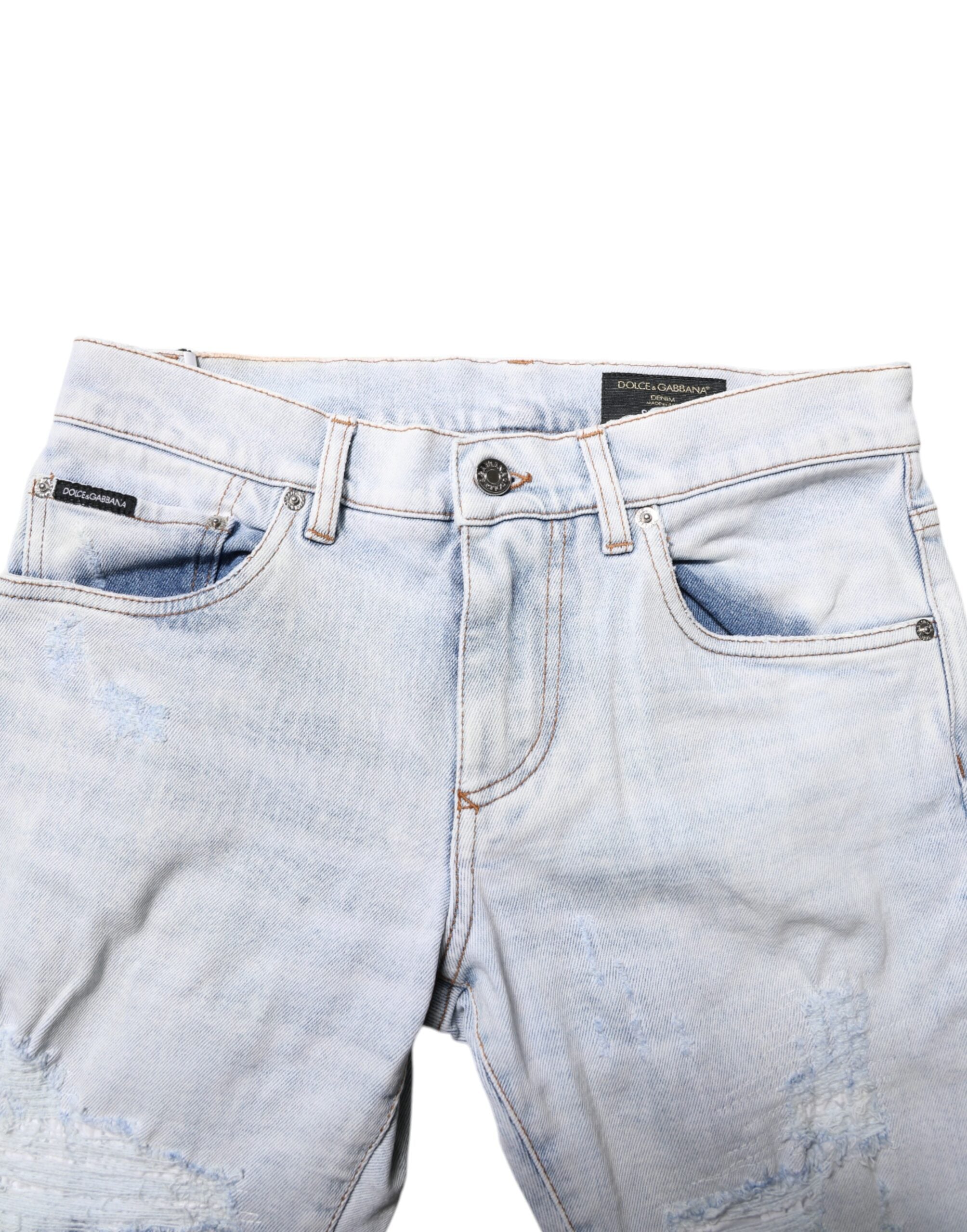 Dolce & Gabbana Hellblaue zerfledderte Skinny Denim Jeans