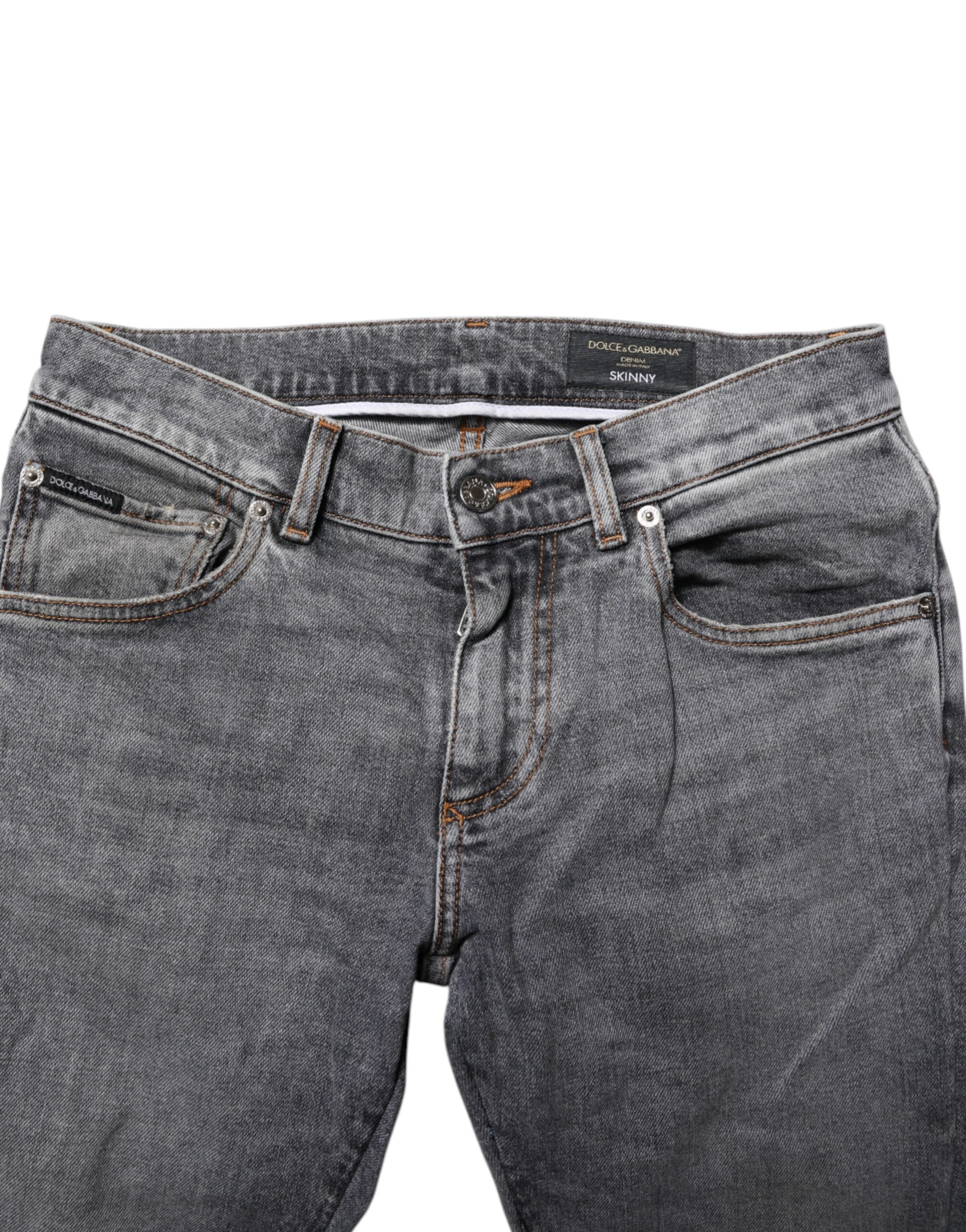 Dolce & Gabbana Graue Baumwolle Skinny Männer Denim Jeans