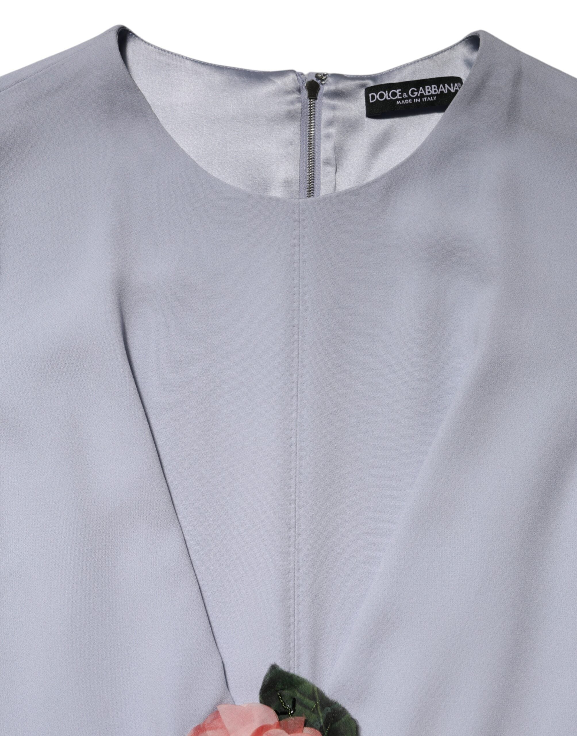 Dolce & Gabbana Graues Viskose-Midikleid mit kurzen Ärmeln