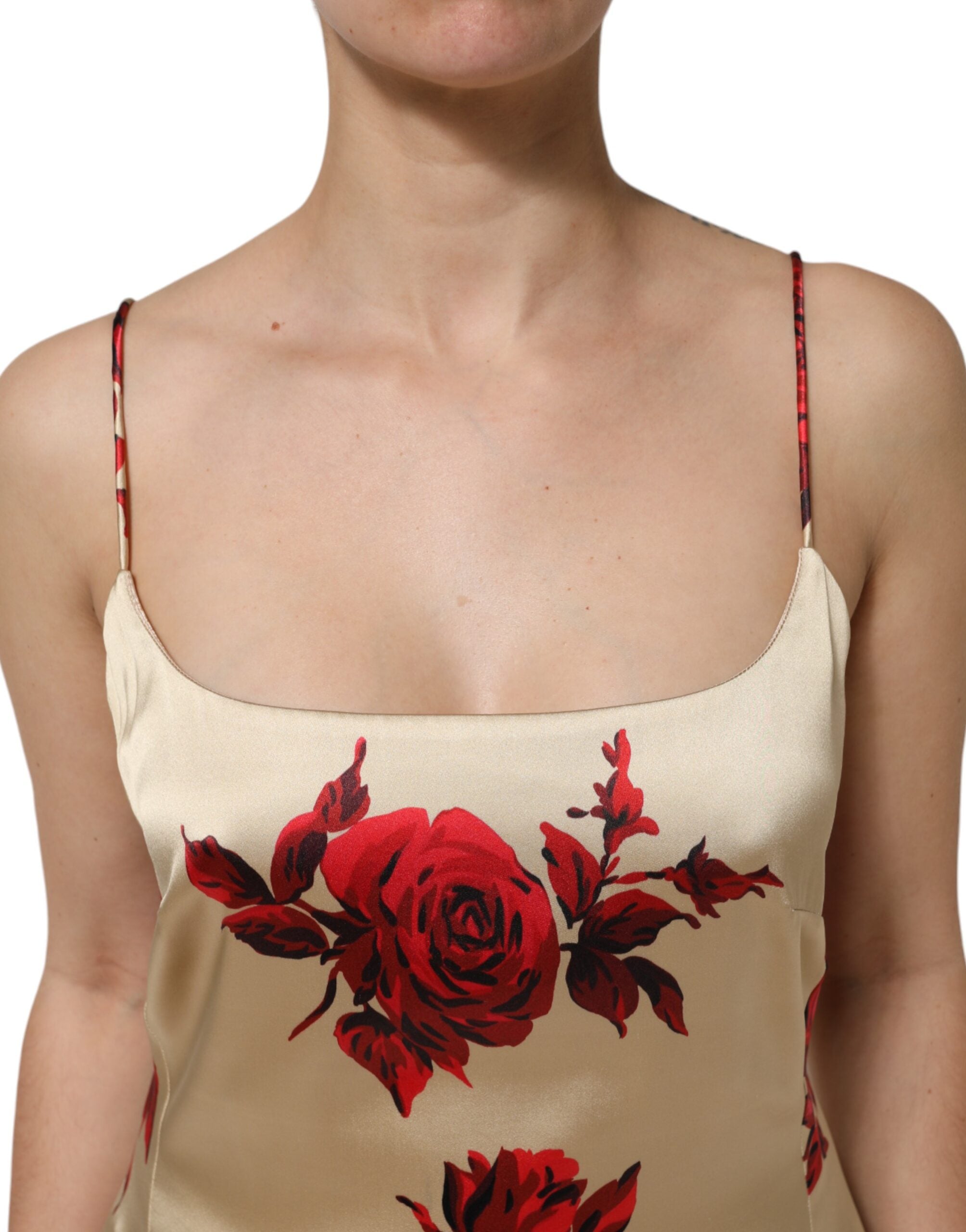 Dolce & Gabbana Beigefarbenes geblümtes Spaghettiträger-Etuikleid