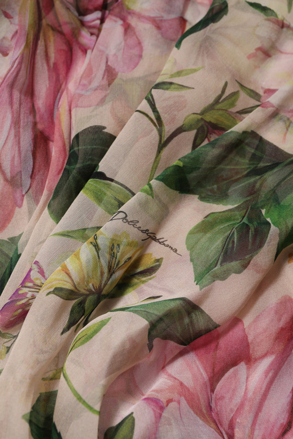 Dolce & Gabbana Rosa gestuftes langes Maxikleid mit Blumendruck