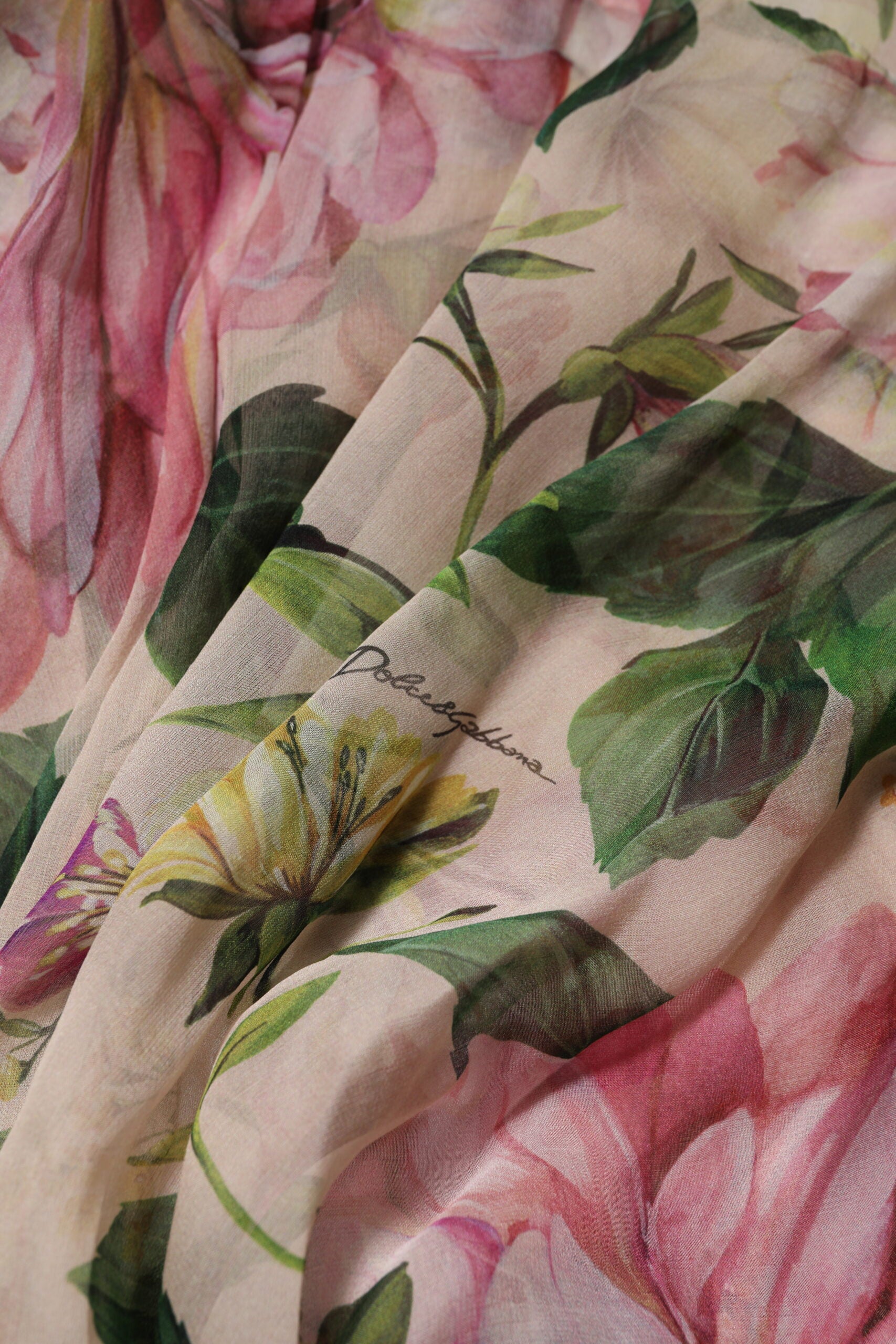 Dolce & Gabbana Rosa gestuftes langes Maxikleid mit Blumendruck