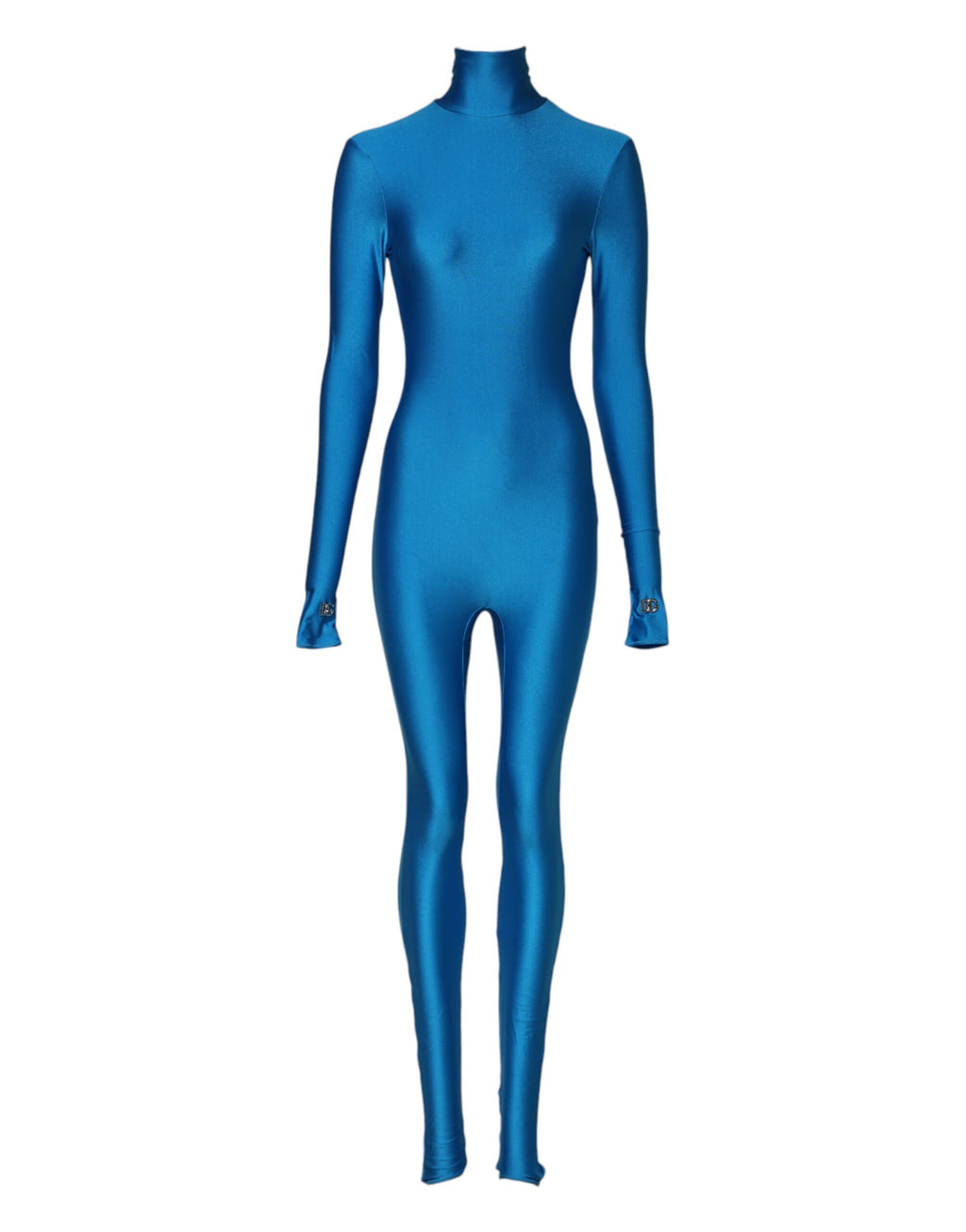 Dolce & Gabbana Blauer Nylon-Rollkragen-Bodycon-Jumpsuit-Kleid