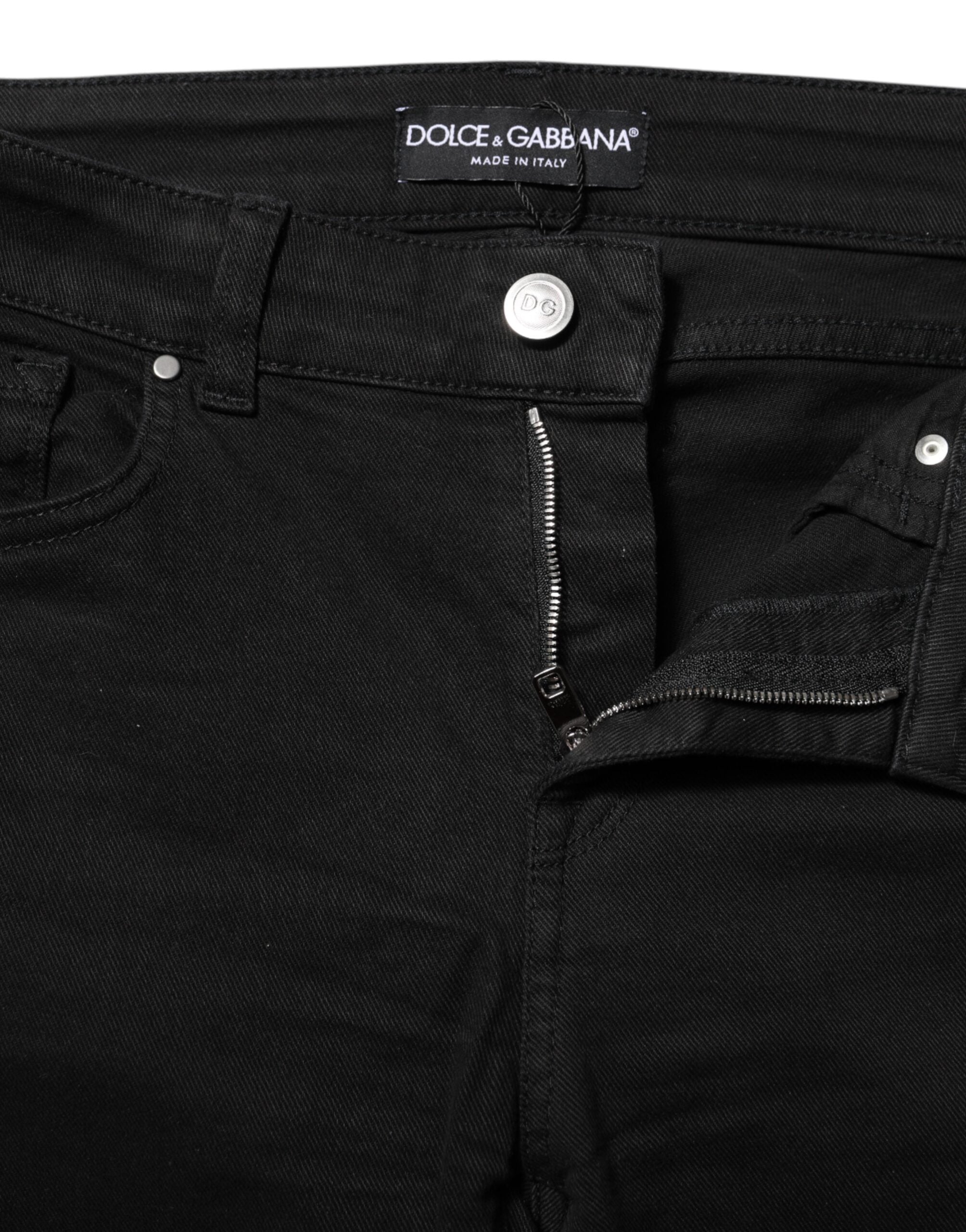 Dolce & Gabbana Schwarze Skinny Denim-Jeans mit mittlerer Taille aus Baumwolle