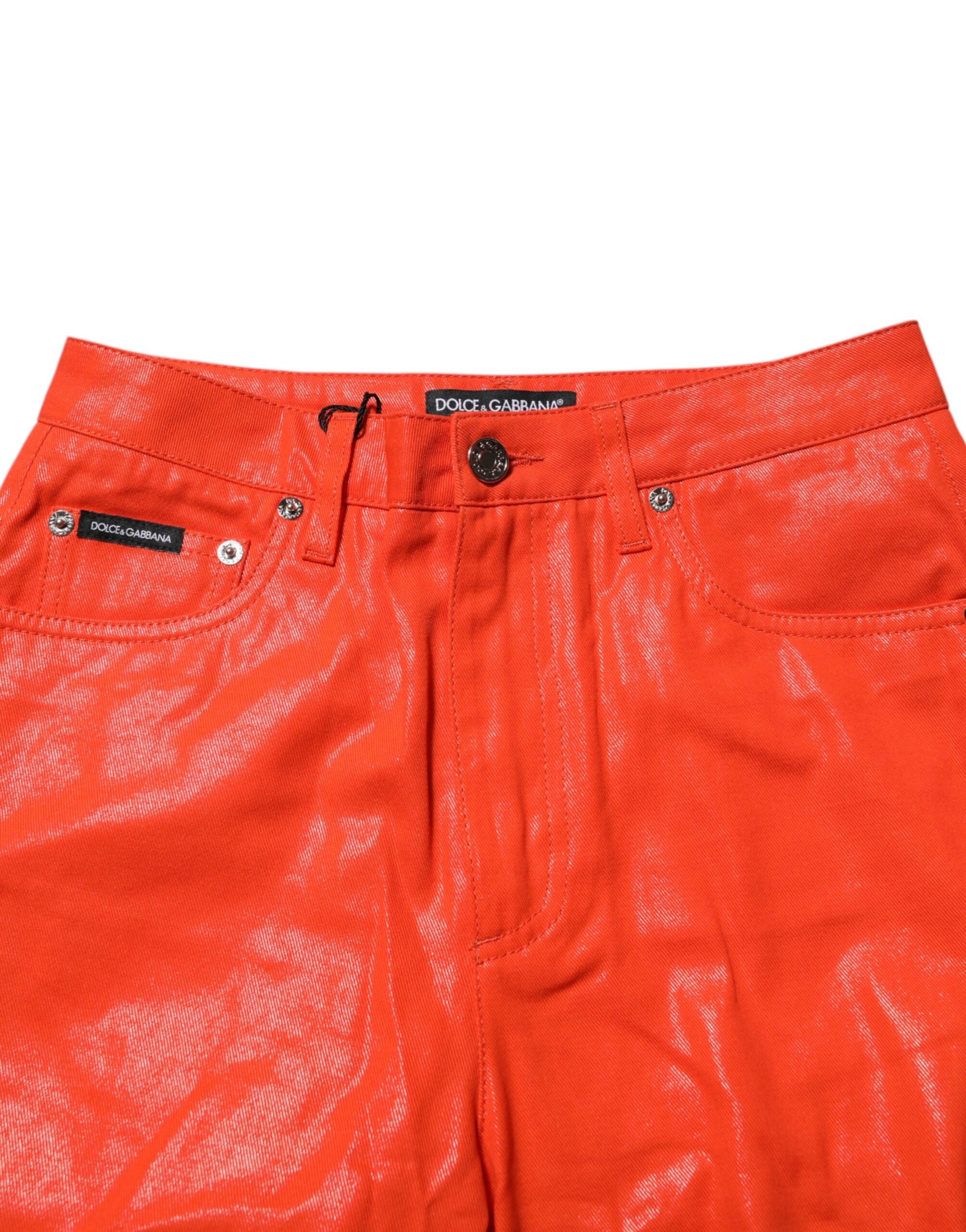 Dolce & Gabbana Orangefarbene Denim-Jeans mit hoher Taille aus Baumwolle