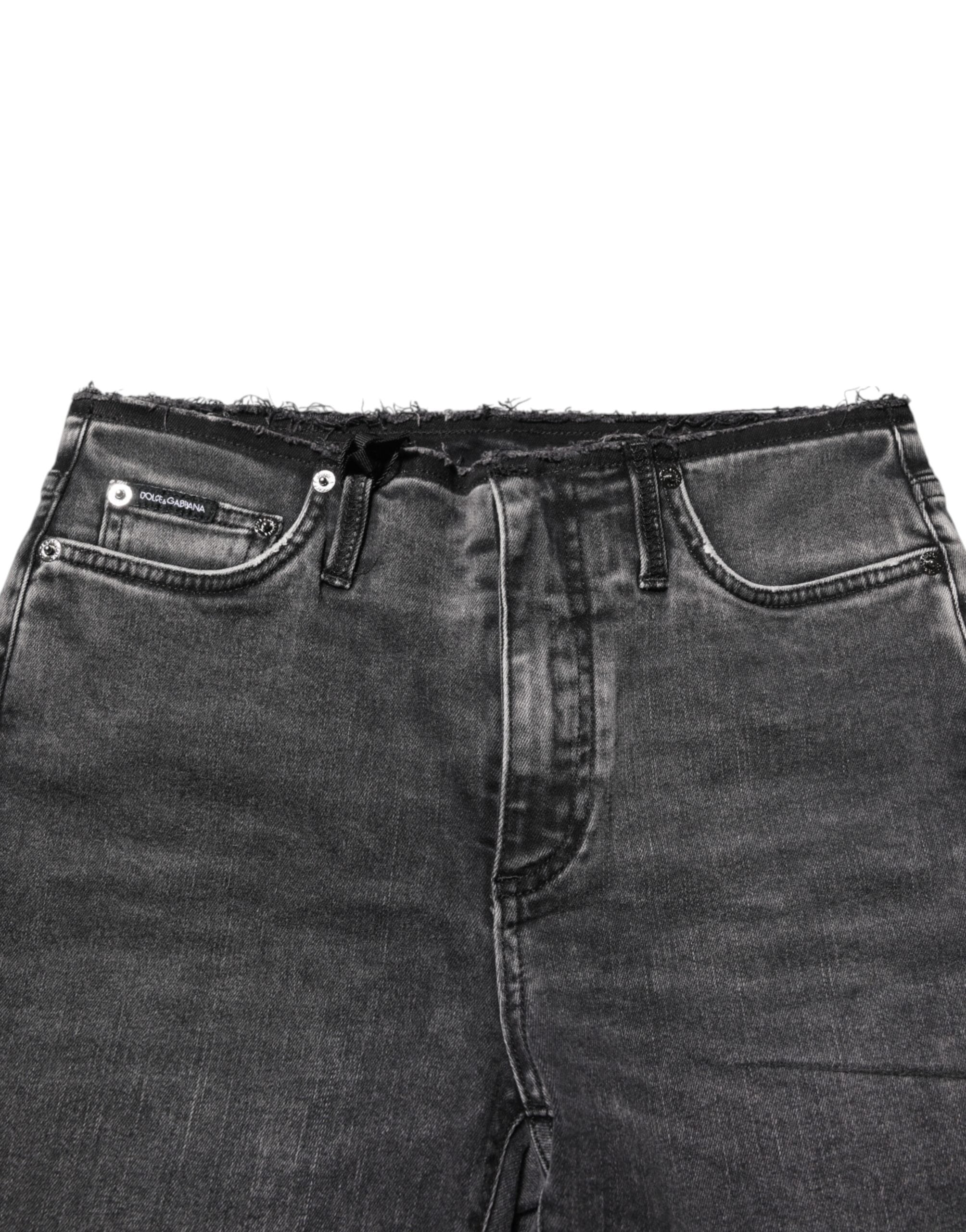 Dolce & Gabbana Graue Skinny Denim-Jeans mit mittlerer Taille aus Baumwolle