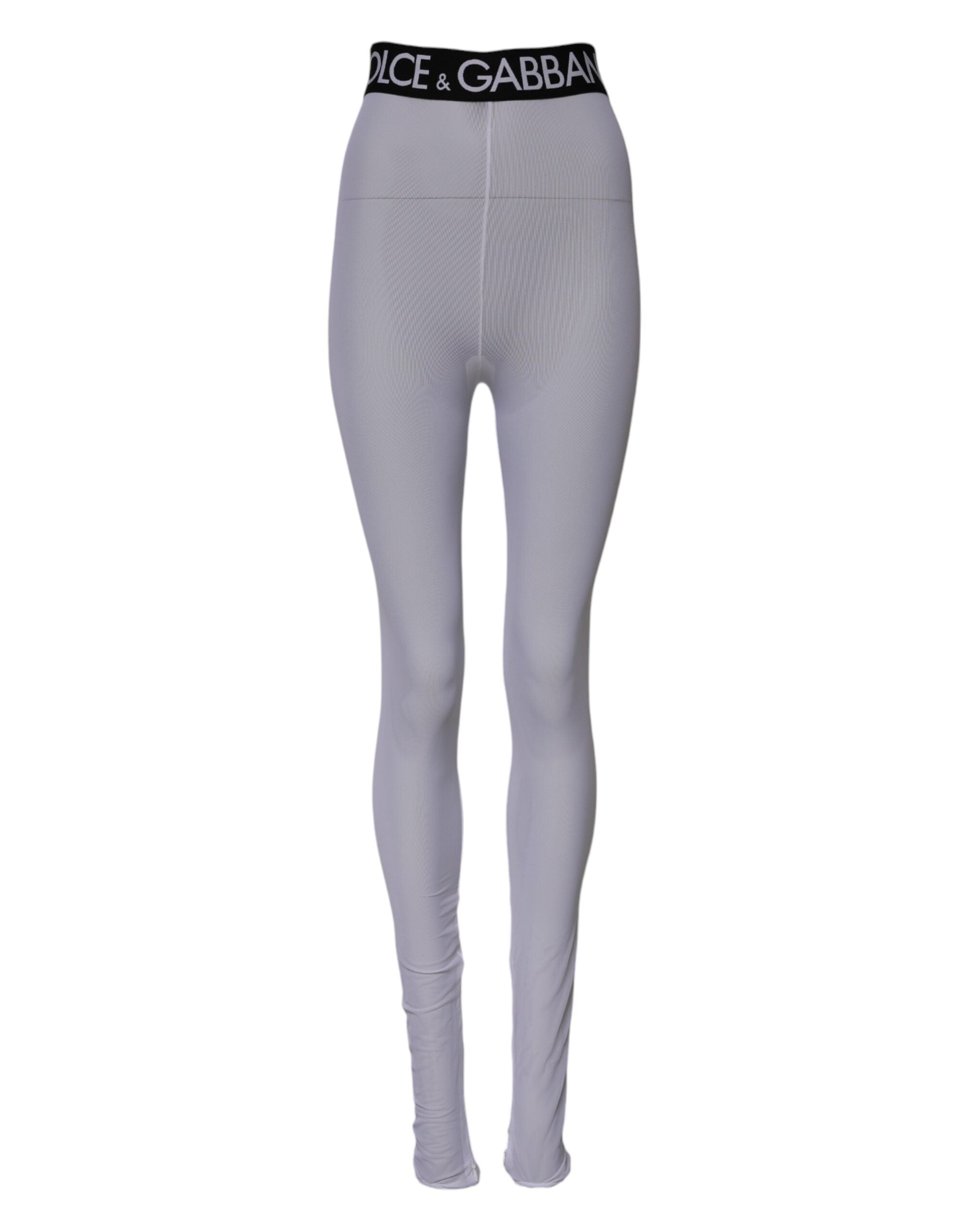 Dolce & Gabbana Graue Nylon DG Logo Mitteltaillierte Leggings Hose