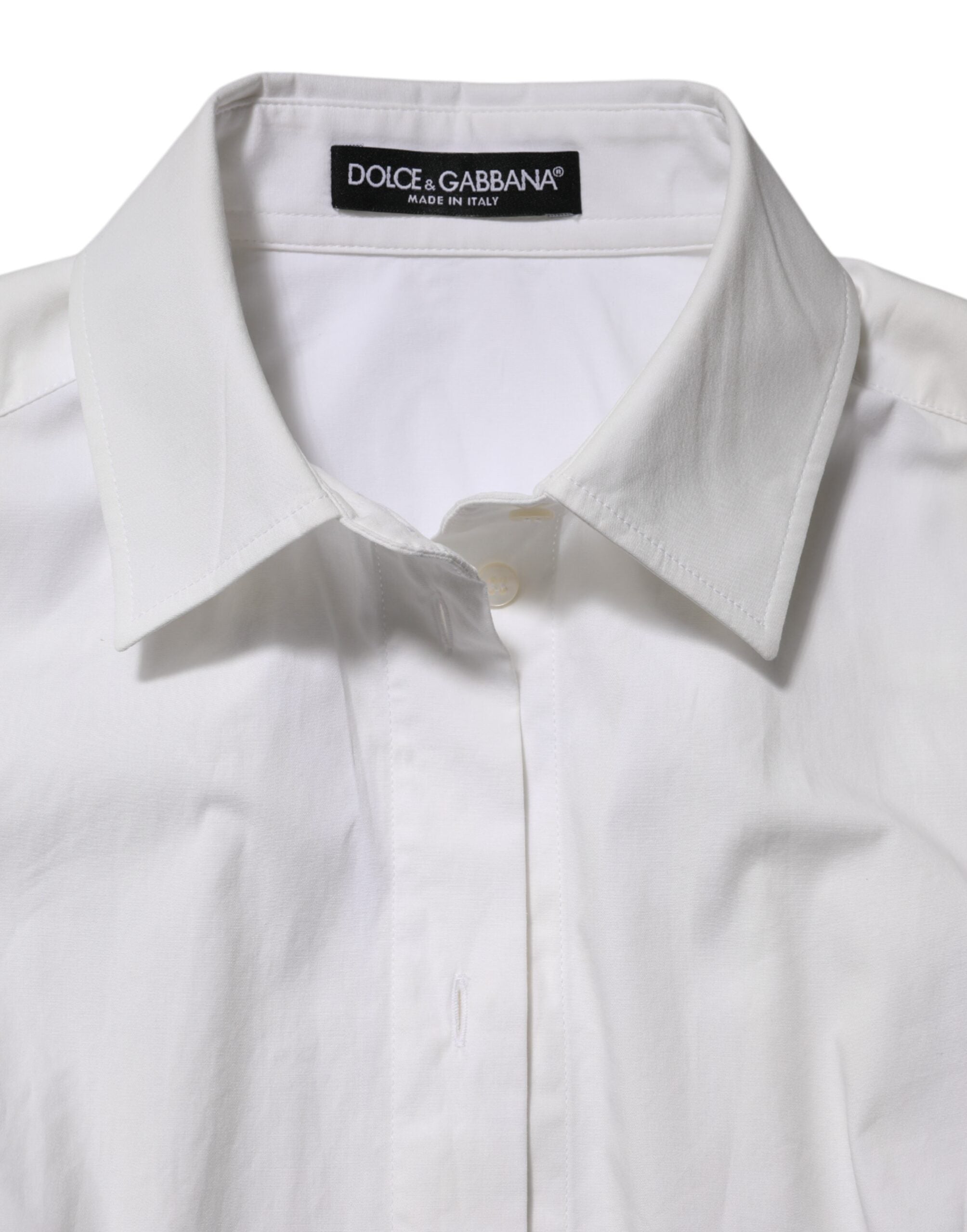 Dolce & Gabbana Weißes Baumwollhemd mit langen Ärmeln und Kragen
