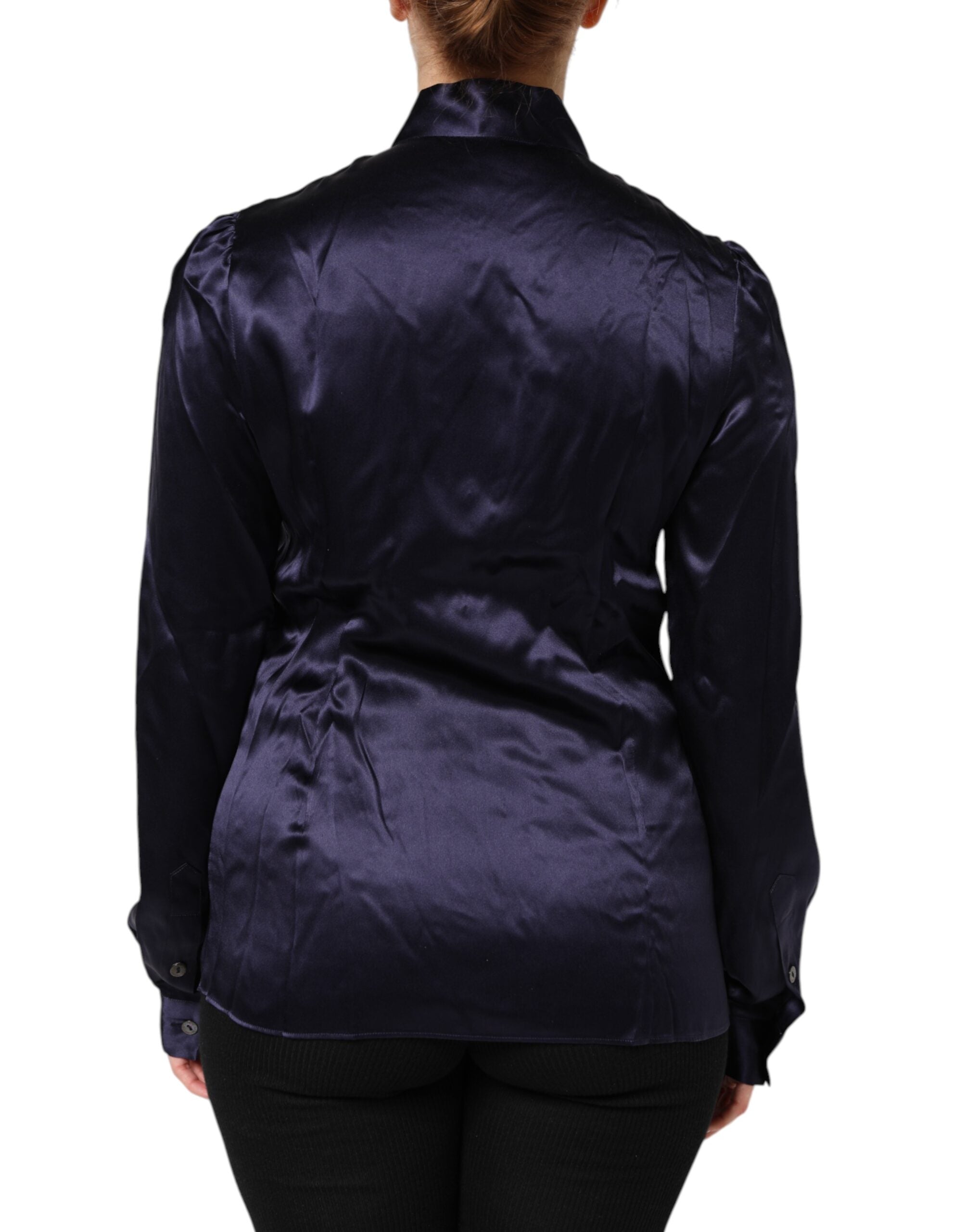 Dolce & Gabbana Dunkelviolettes Seidenblusentop mit Ascot-Kragen