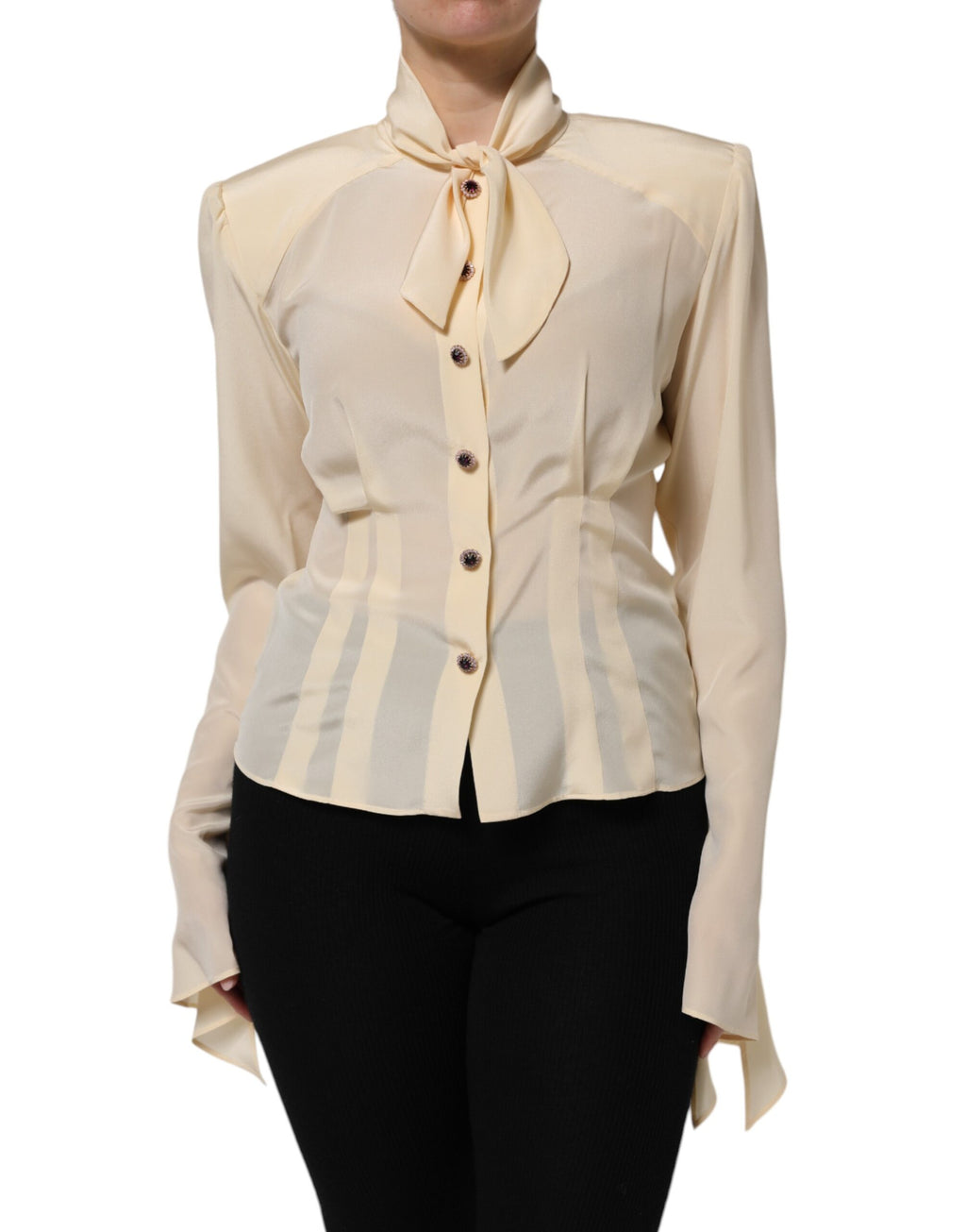 Dolce & Gabbana Hellgelbe Seidenbluse mit Ascot-Kragen