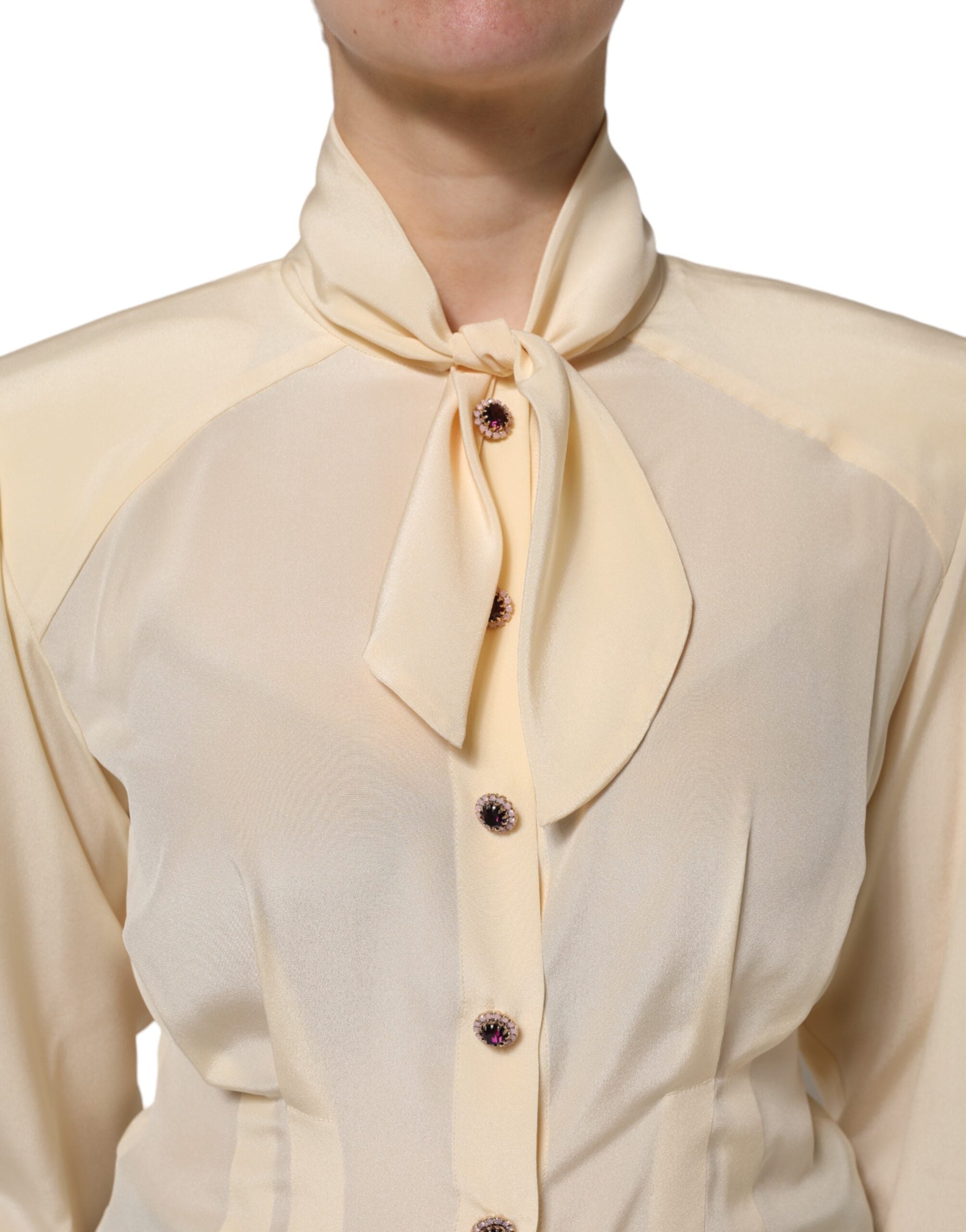 Dolce & Gabbana Hellgelbe Seidenbluse mit Ascot-Kragen