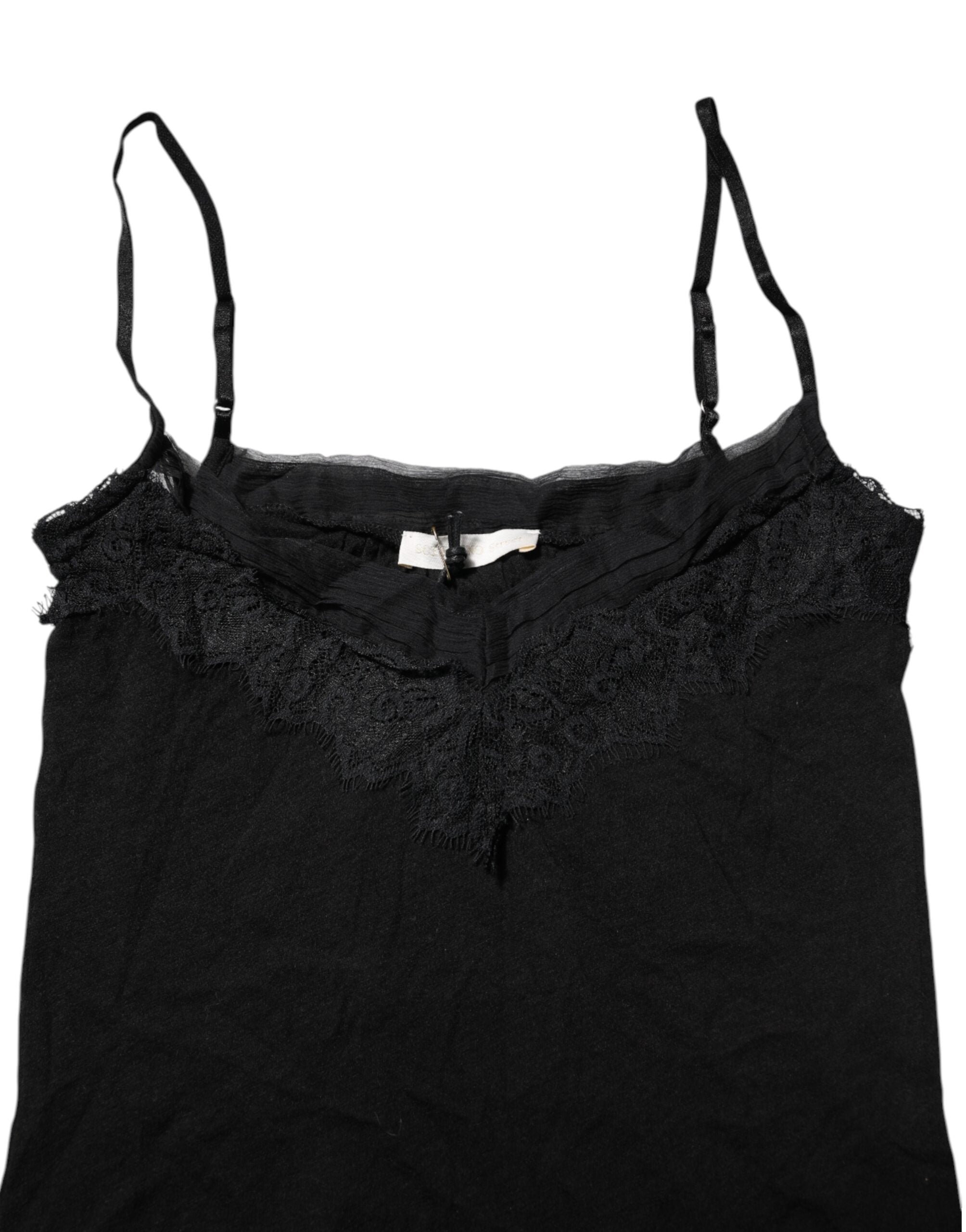 Scervino Street Schwarzes ärmelloses Tanktop aus Wolle mit quadratischem Ausschnitt