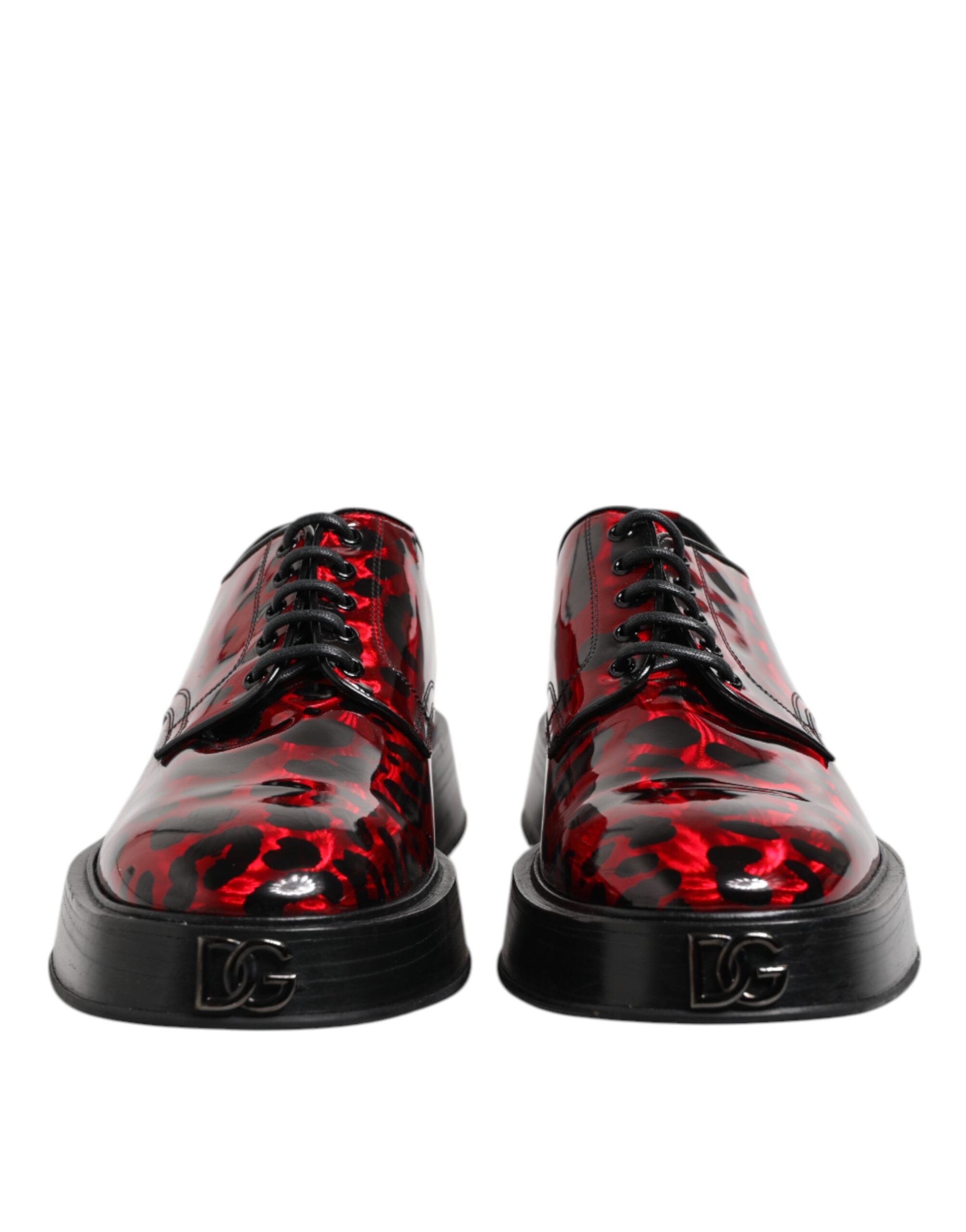Dolce & Gabbana Rot Leopard Derby Formal Männer Kleid Schuhe