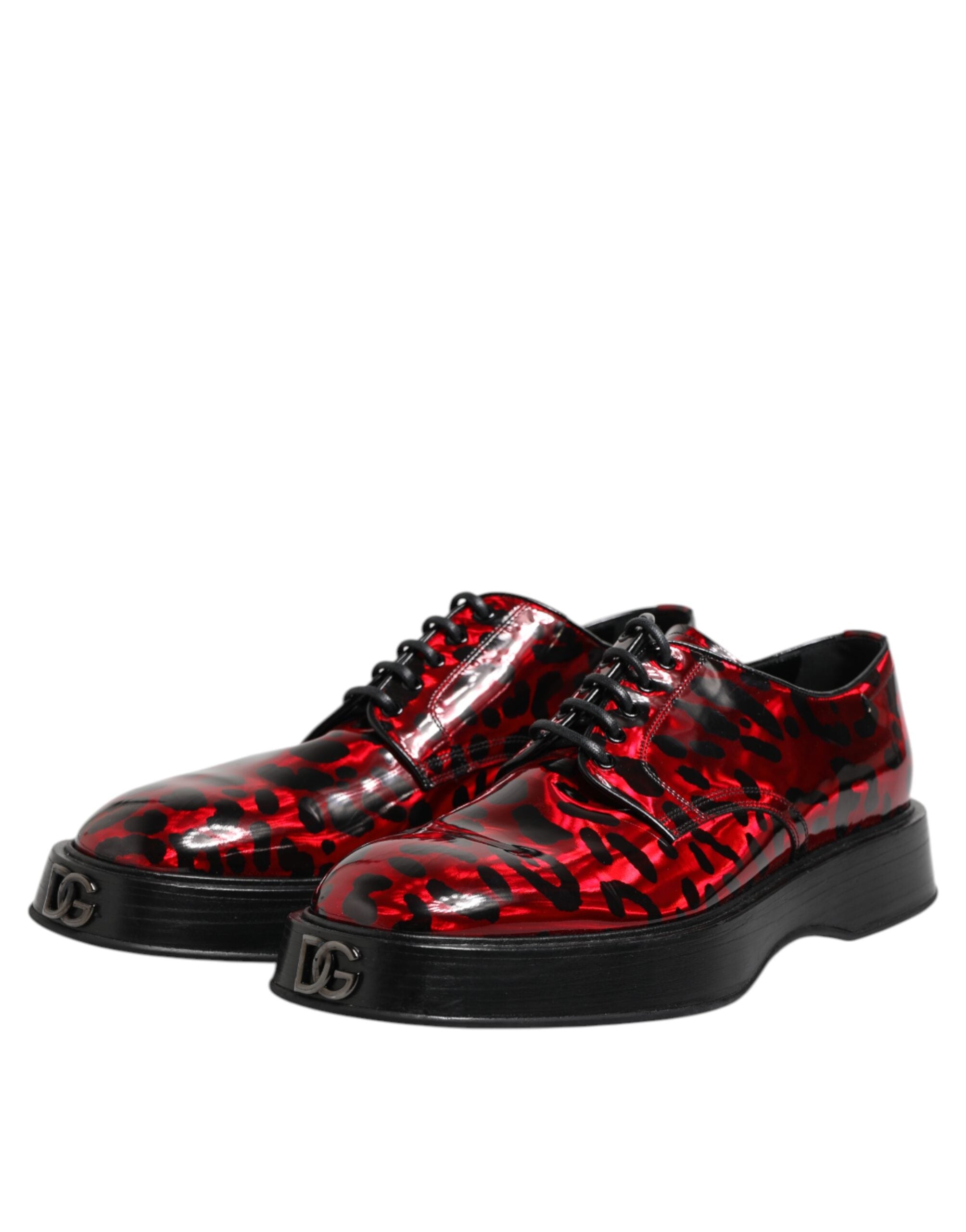 Dolce & Gabbana Rot Leopard Derby Formal Männer Kleid Schuhe