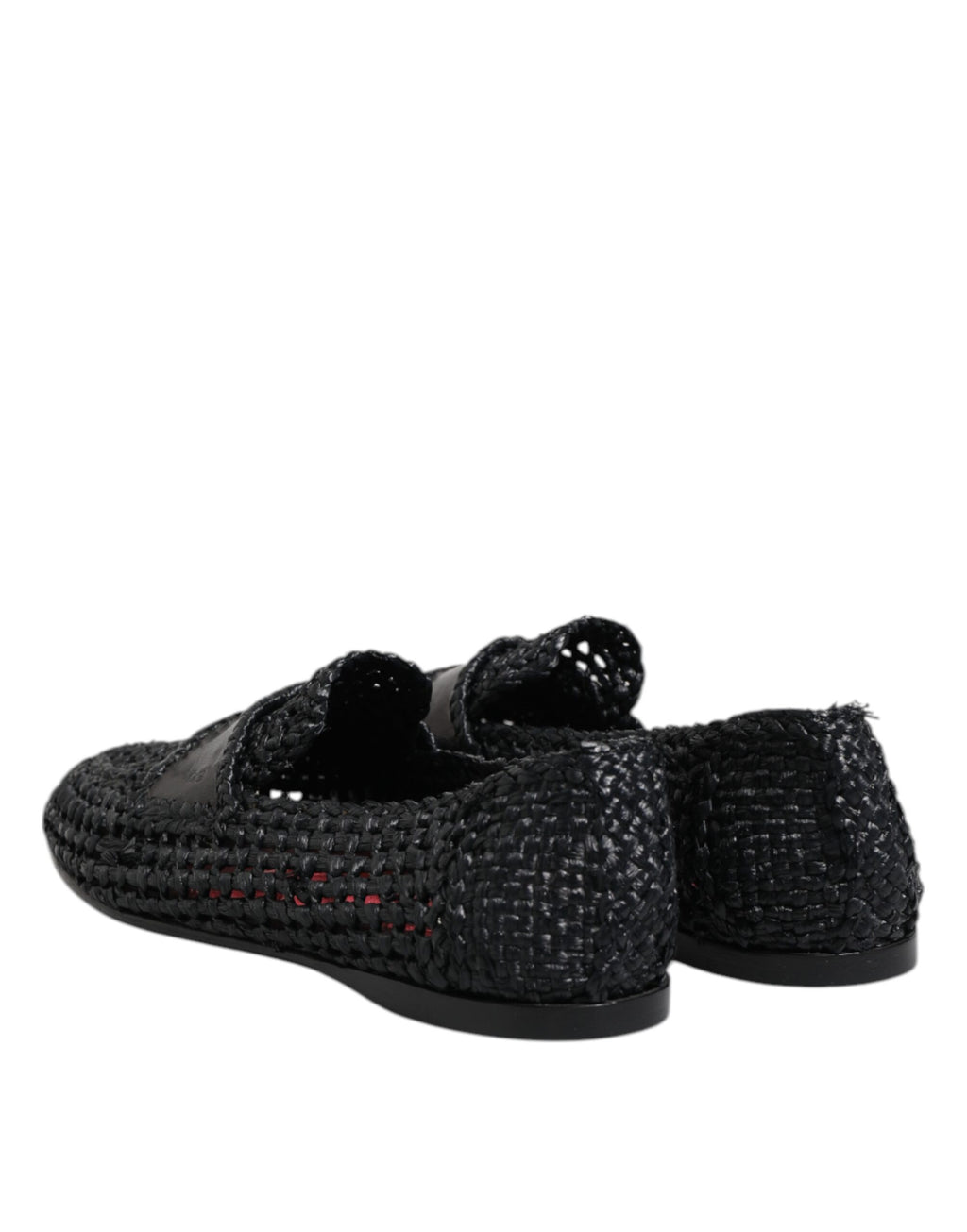 Dolce & Gabbana Schwarzes gewebtes Leder Slip On Loafers Männer Schuhe