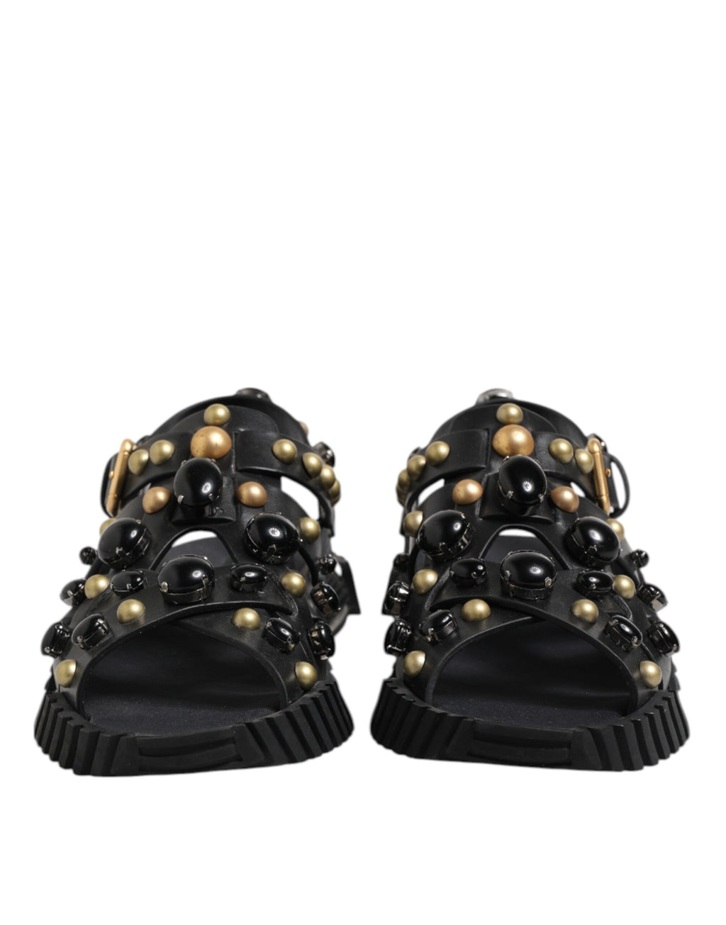 Dolce & Gabbana Schwarze Leder Nieten Riemchensandalen Schuhe