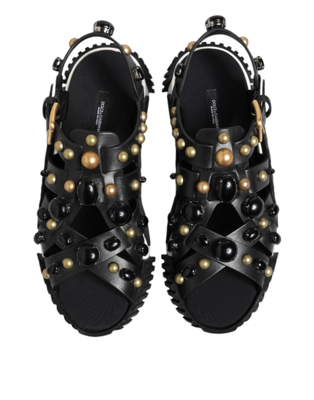 Dolce & Gabbana Schwarze Leder Nieten Riemchensandalen Schuhe
