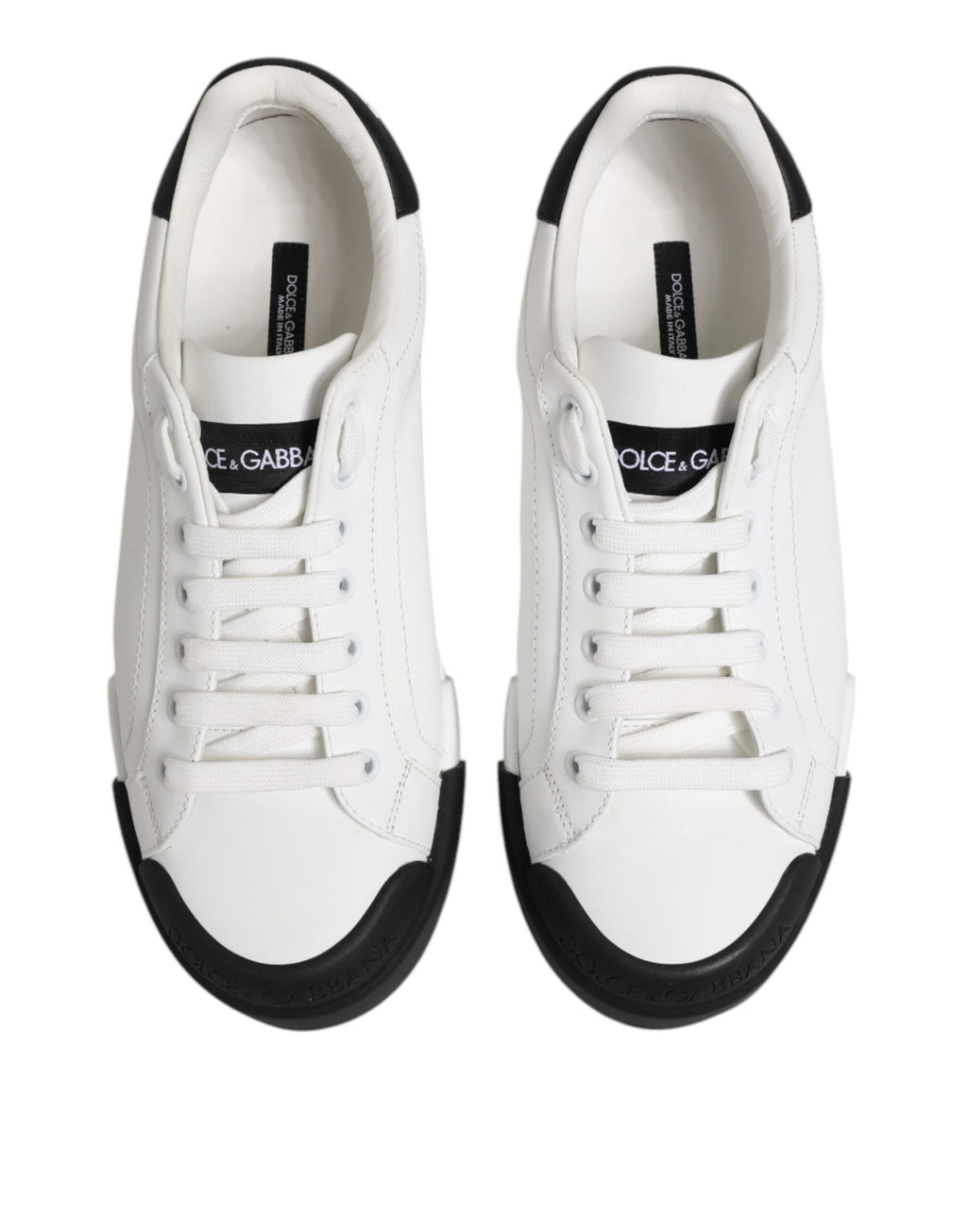 Dolce & Gabbana Weiß Schwarz Logo Leder Lace Up Sneakers Schuhe