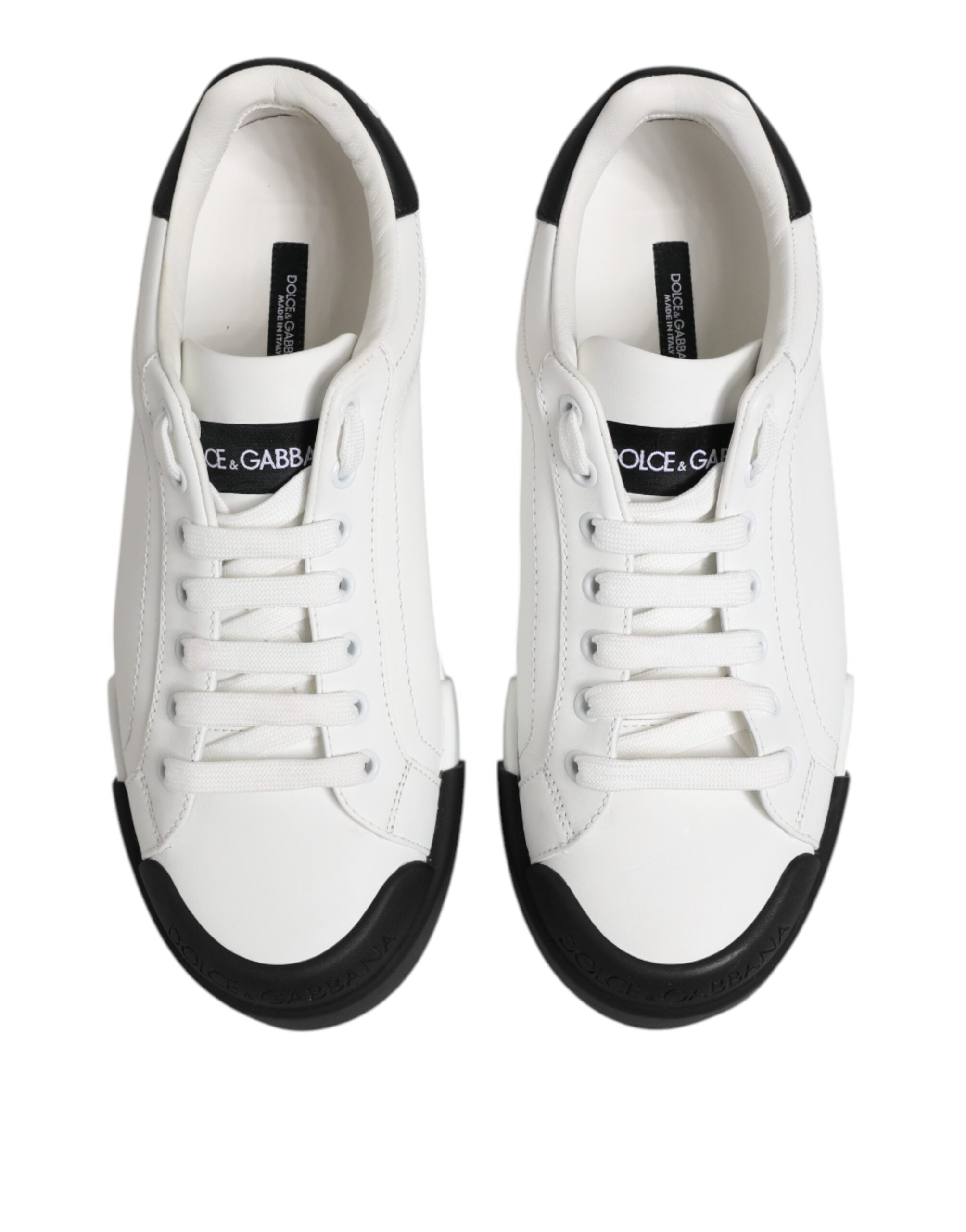 Dolce & Gabbana Weiß Schwarz Logo Leder Lace Up Sneakers Schuhe