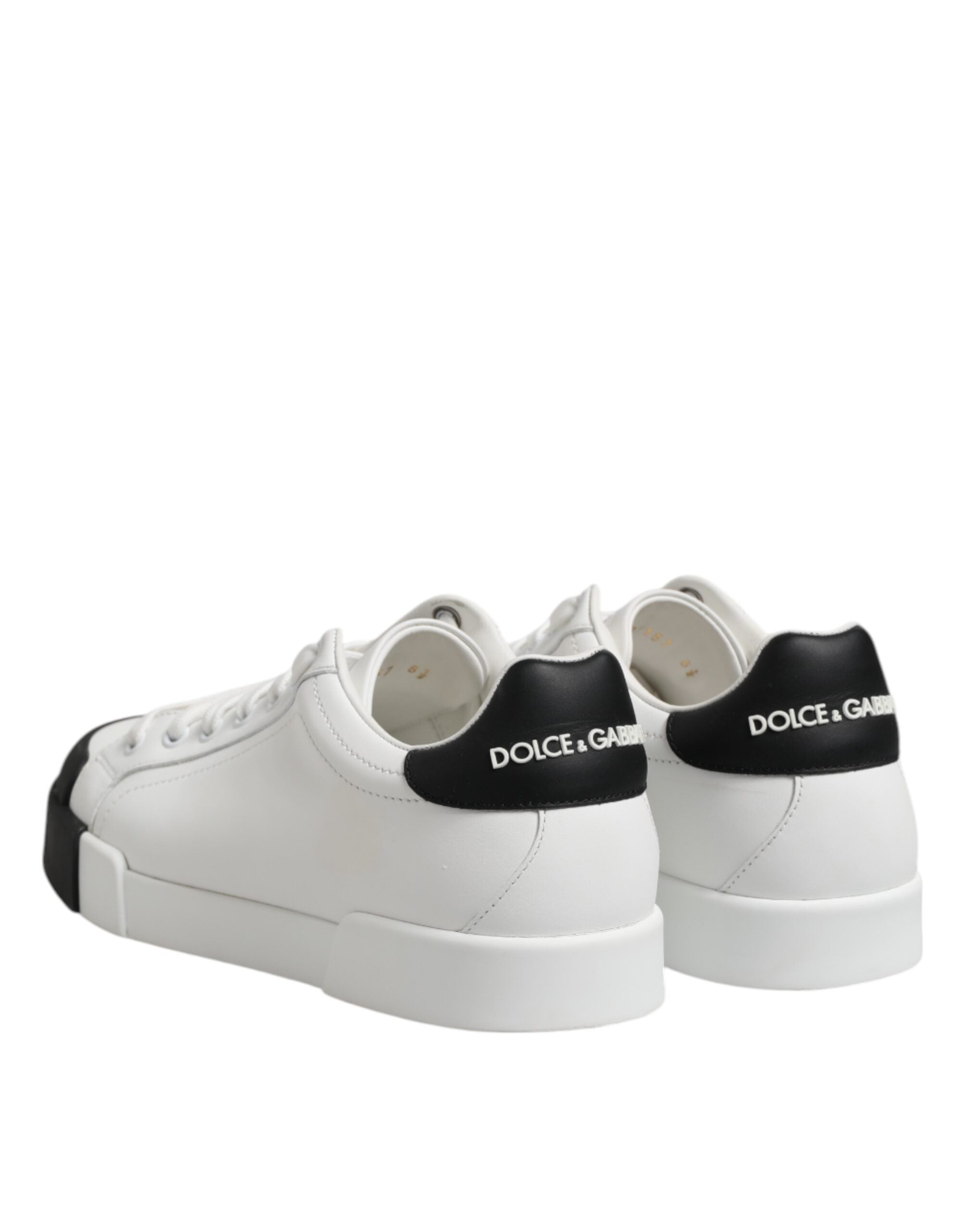 Dolce & Gabbana Weiß Schwarz Logo Leder Lace Up Sneakers Schuhe