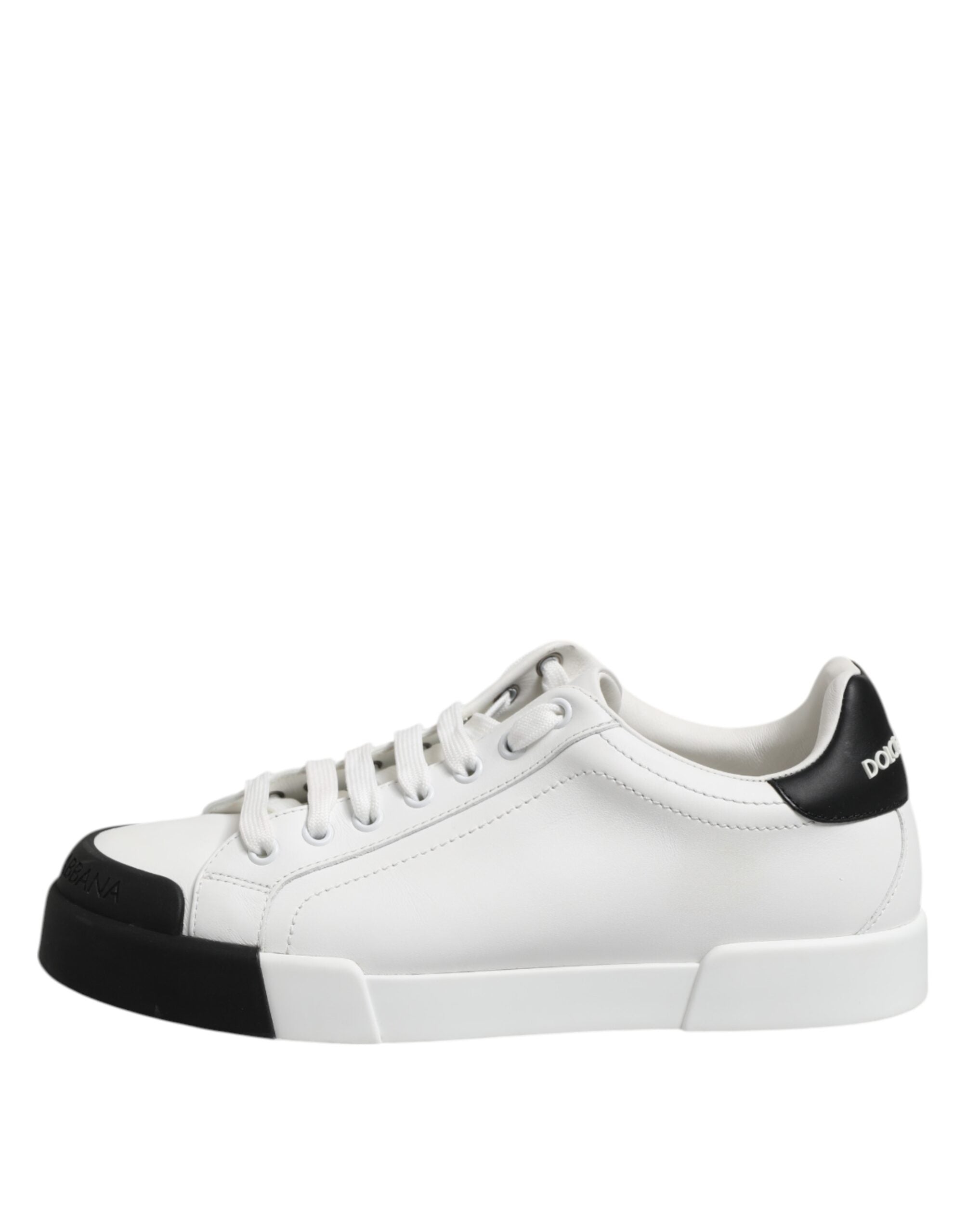 Dolce & Gabbana Weiß Schwarz Logo Leder Lace Up Sneakers Schuhe
