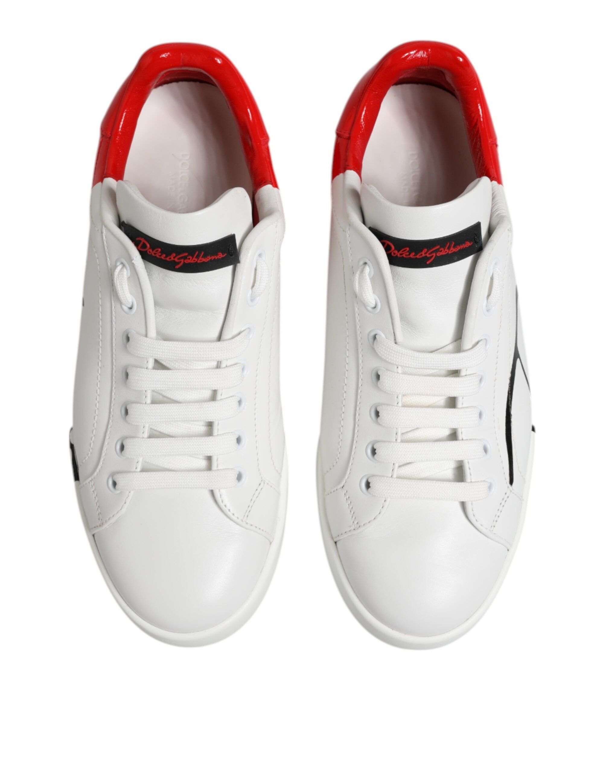 Dolce & Gabbana Weiß Rot Logo Low Top Leder Turnschuhe Schuhe