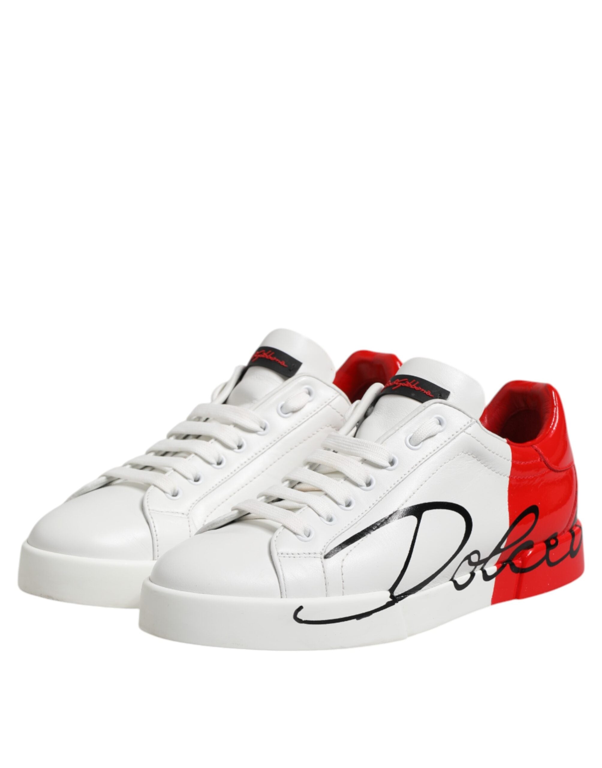 Dolce & Gabbana Weiß Rot Logo Low Top Leder Turnschuhe Schuhe