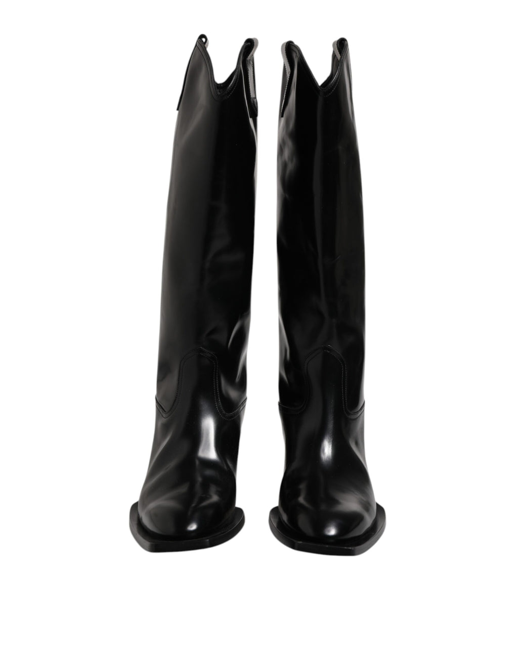 Dolce & Gabbana Schwarze Kalbsleder Logo Hohe Stiefel Schuhe