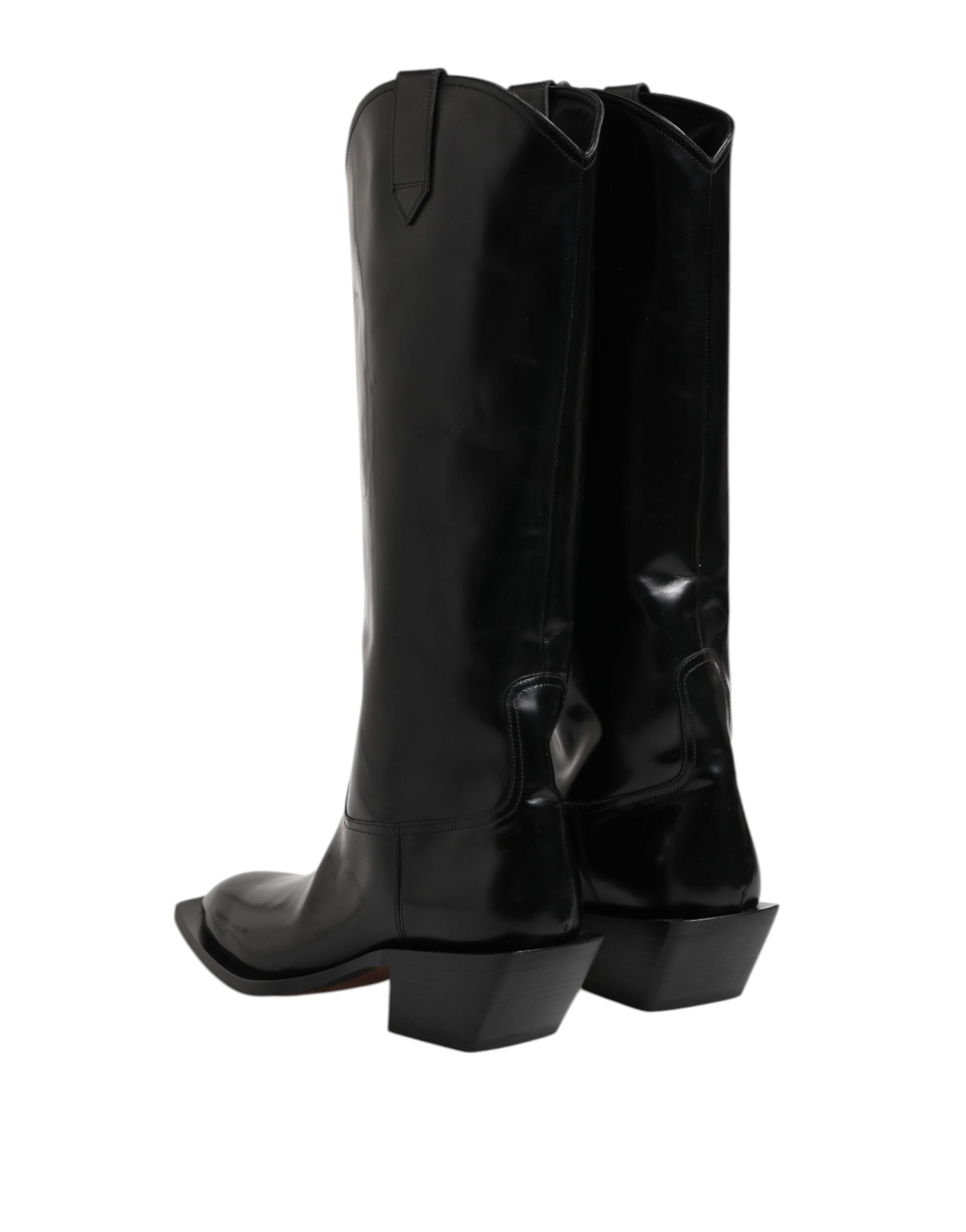 Dolce & Gabbana Schwarze Kalbsleder Logo Hohe Stiefel Schuhe