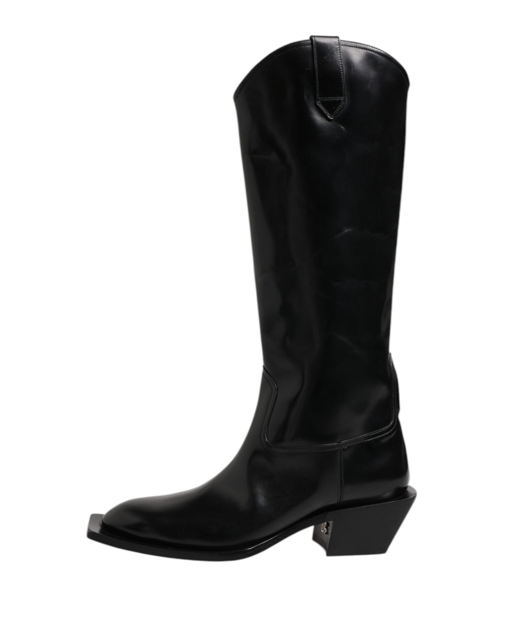 Dolce & Gabbana Schwarze Kalbsleder Logo Hohe Stiefel Schuhe