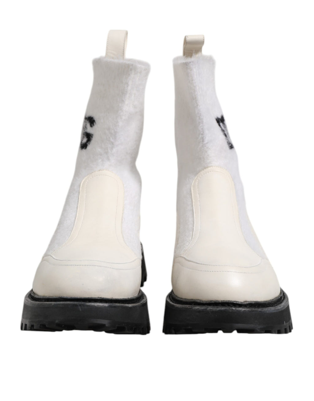 Dolce & Gabbana Weiß Beige DG Logo Mid Calf Stiefel Schuhe