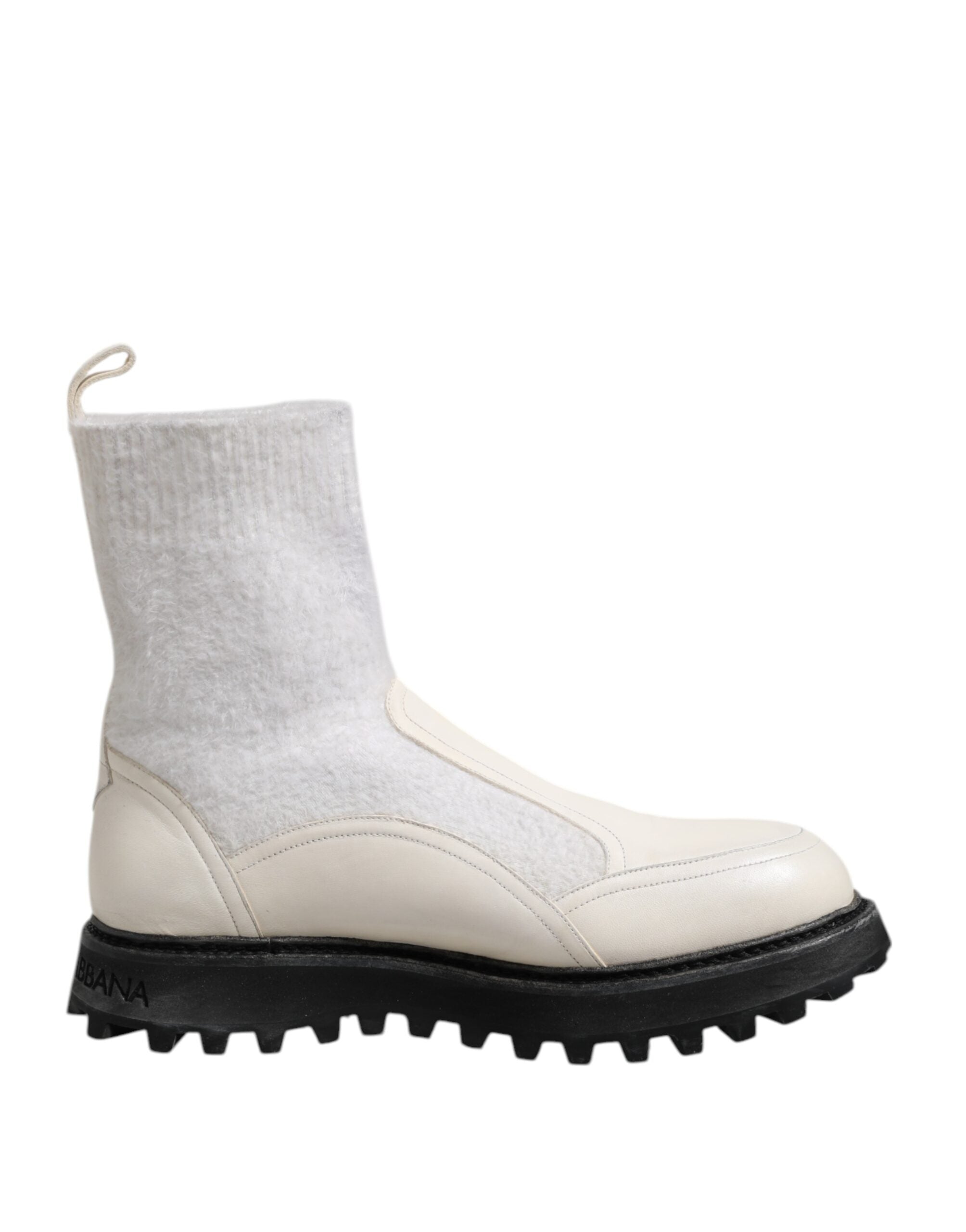 Dolce & Gabbana Weiß Beige DG Logo Mid Calf Stiefel Schuhe