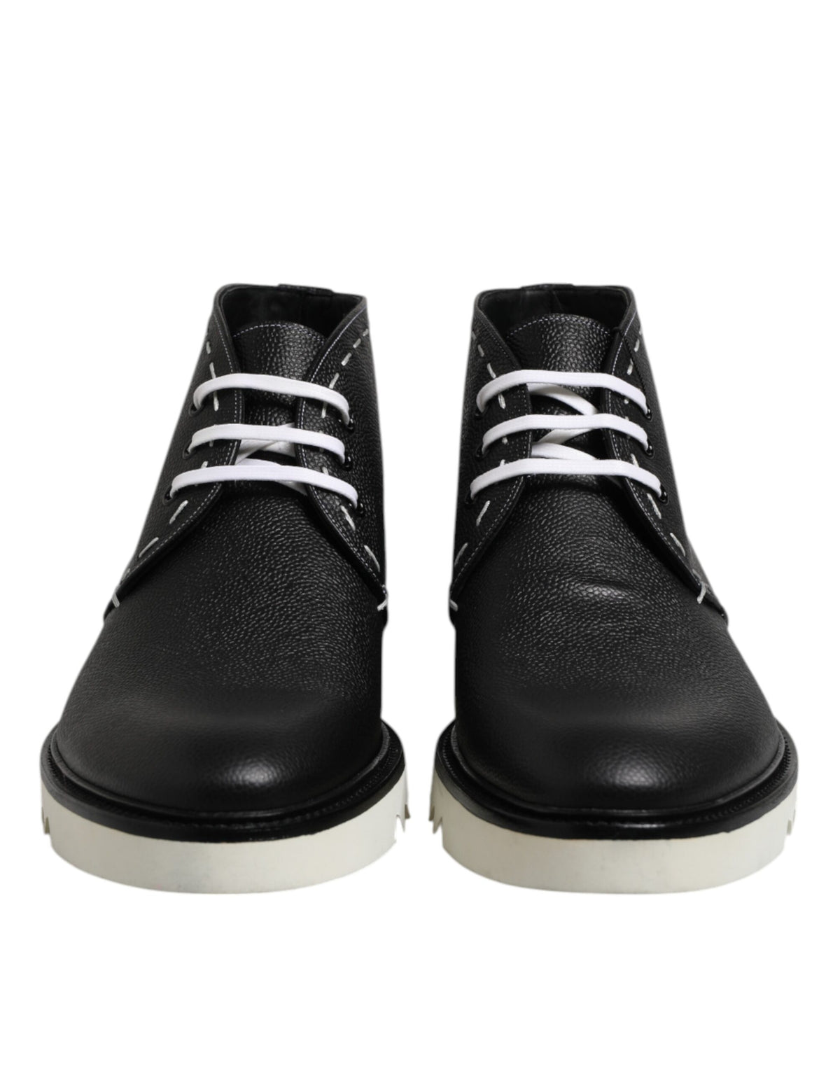 Dolce & Gabbana Zwart Witte Leren Enkellaarsjes Schoenen