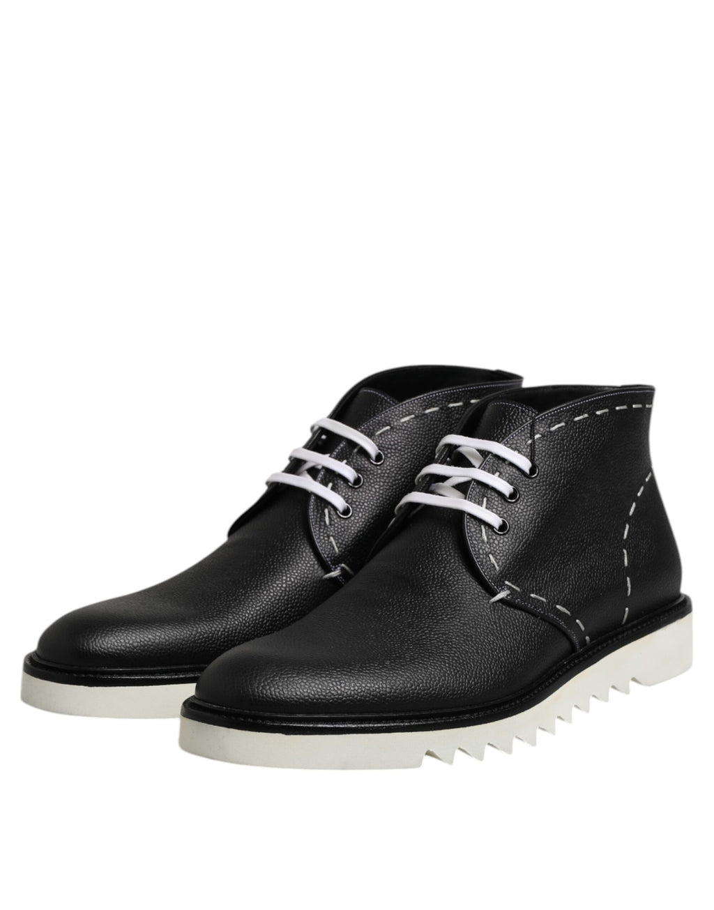 Dolce & Gabbana Zwart Witte Leren Enkellaarsjes Schoenen
