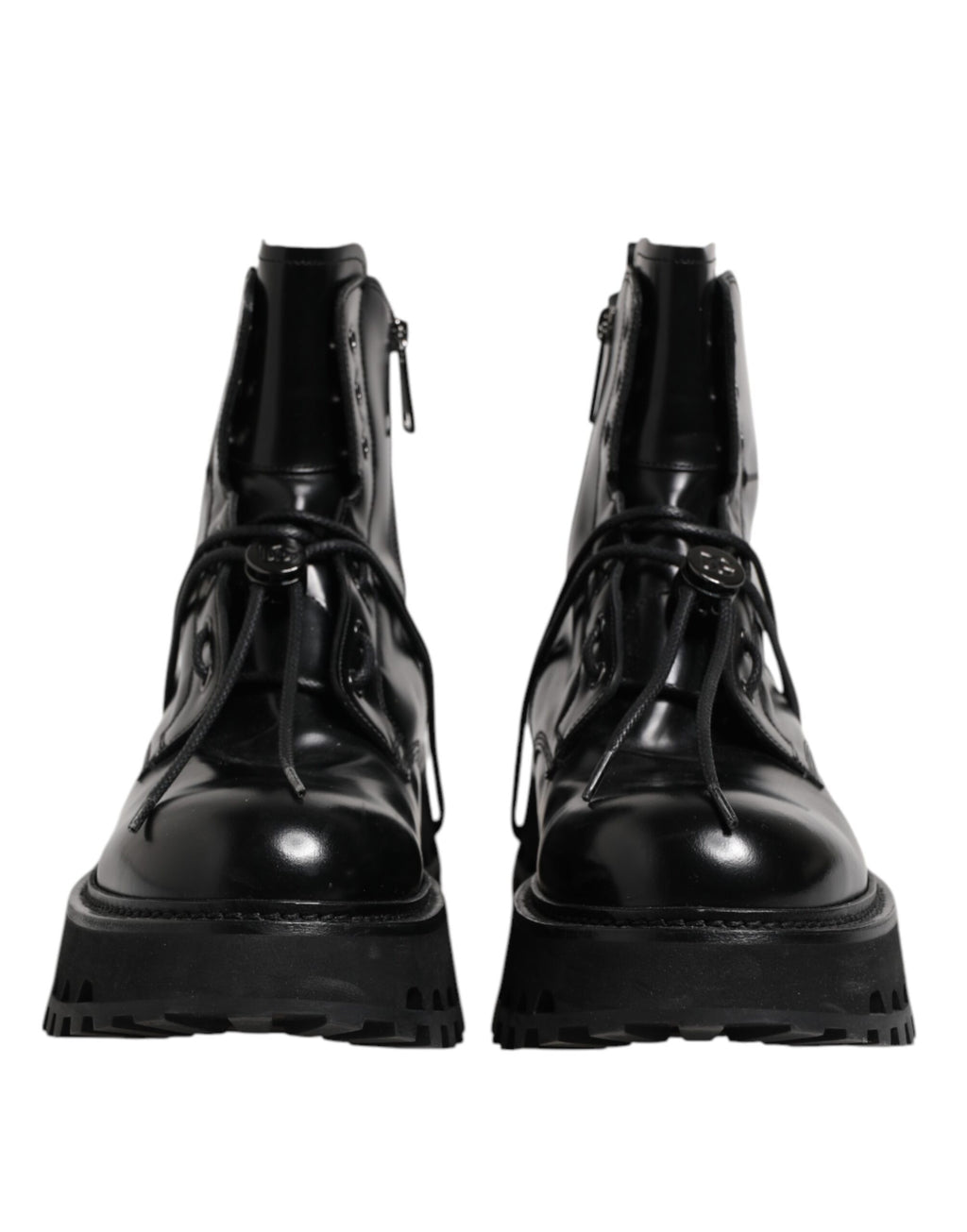 Dolce & Gabbana Schwarze Leder Logo-Stiefeletten Schnürschuhe