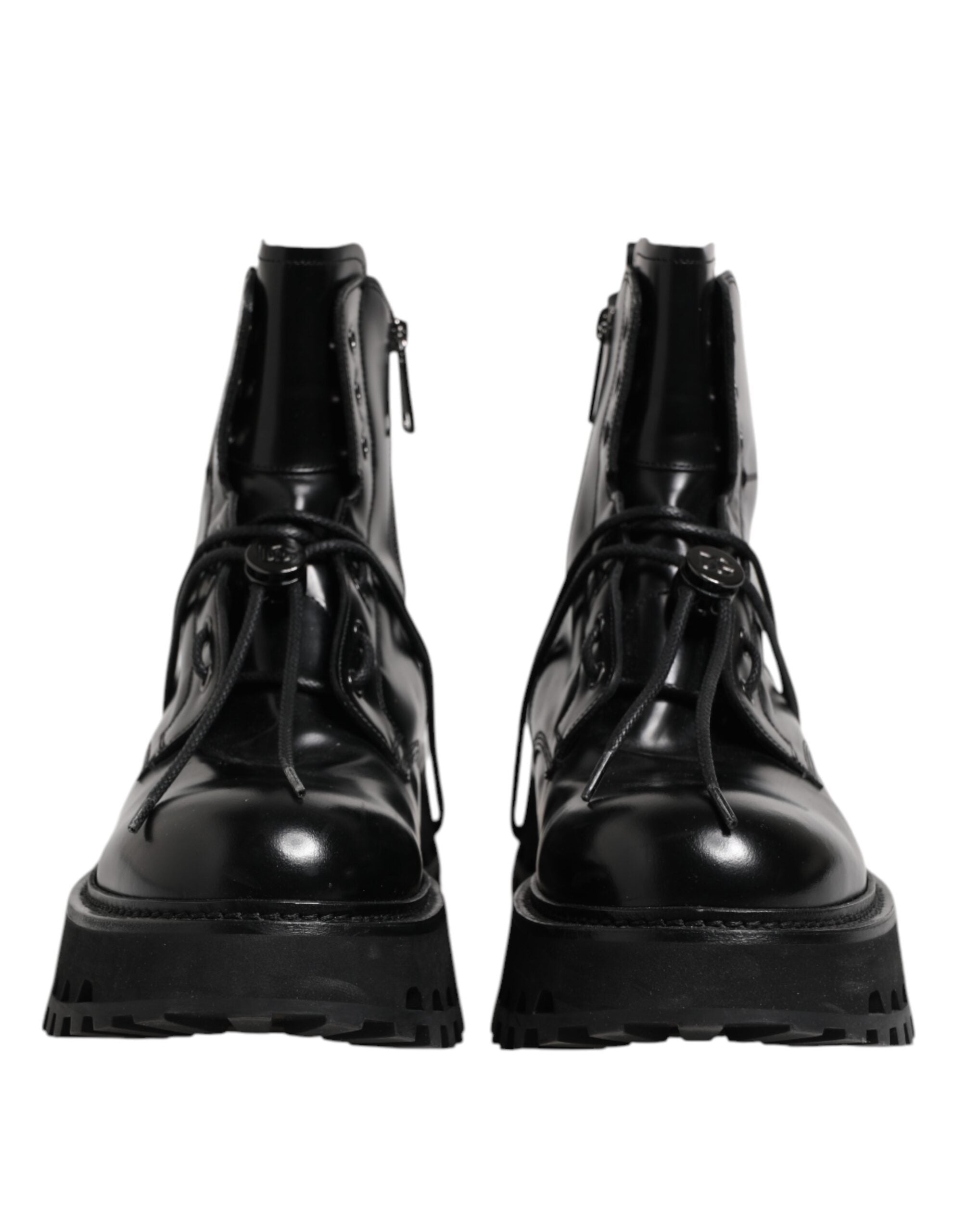 Dolce & Gabbana Schwarze Leder Logo-Stiefeletten Schnürschuhe