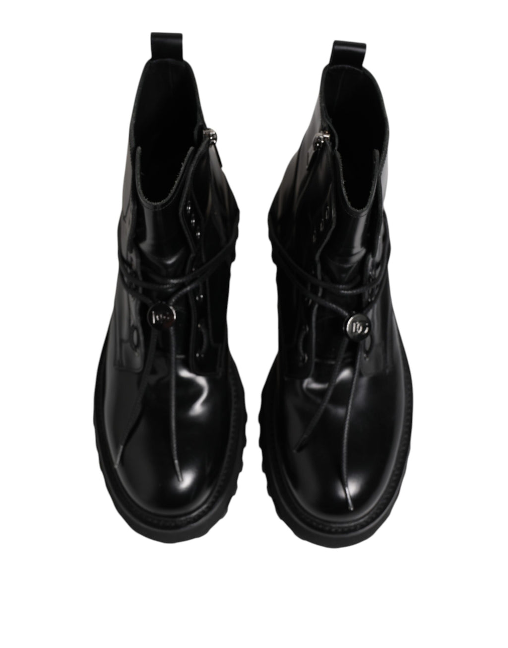 Dolce & Gabbana Schwarze Leder Logo-Stiefeletten Schnürschuhe