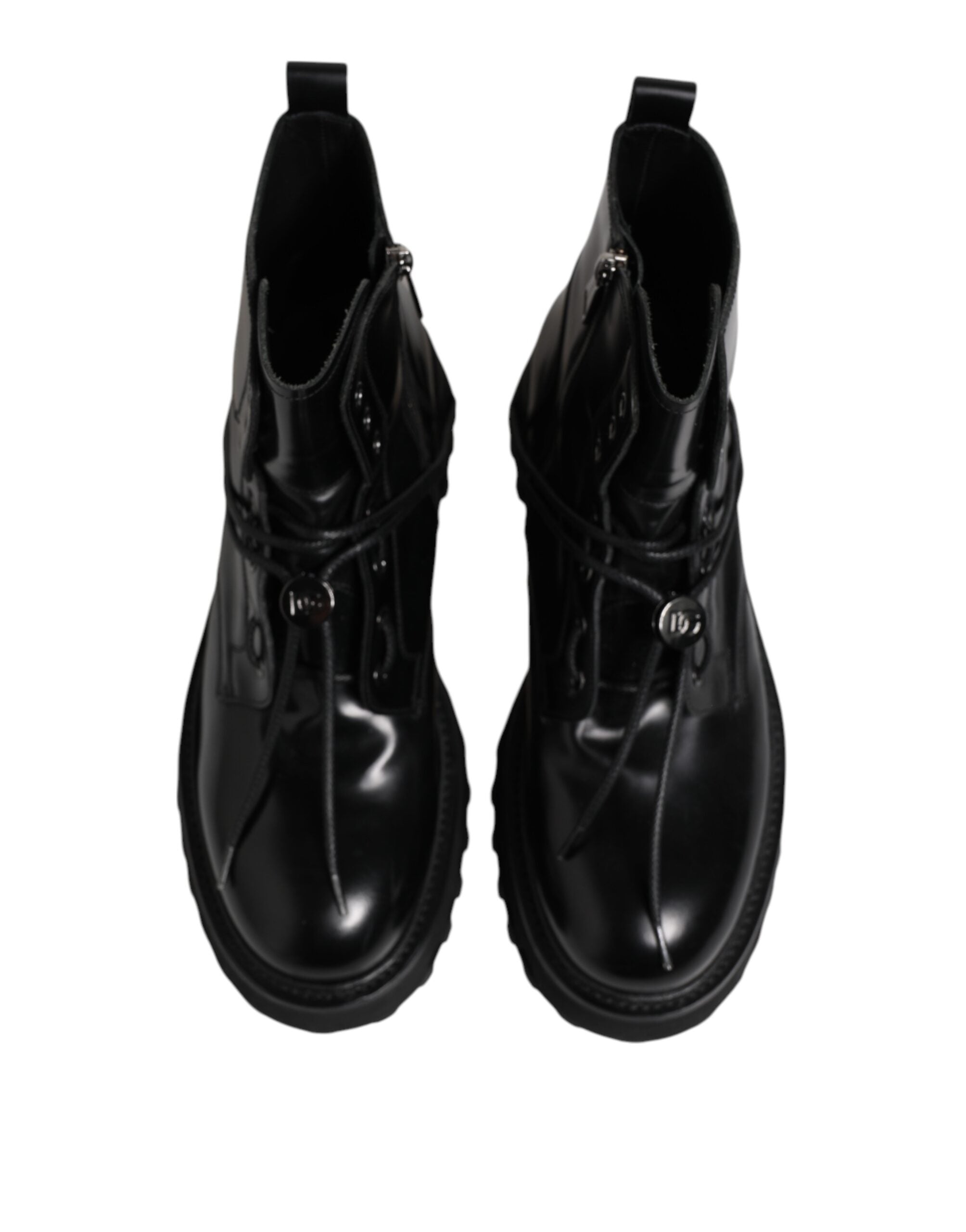 Dolce & Gabbana Schwarze Leder Logo-Stiefeletten Schnürschuhe