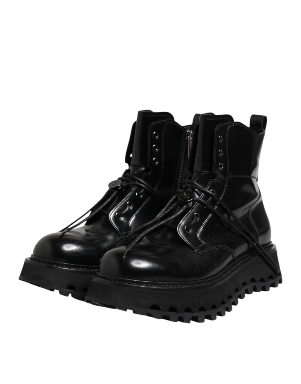 Dolce & Gabbana Schwarze Leder Logo-Stiefeletten Schnürschuhe