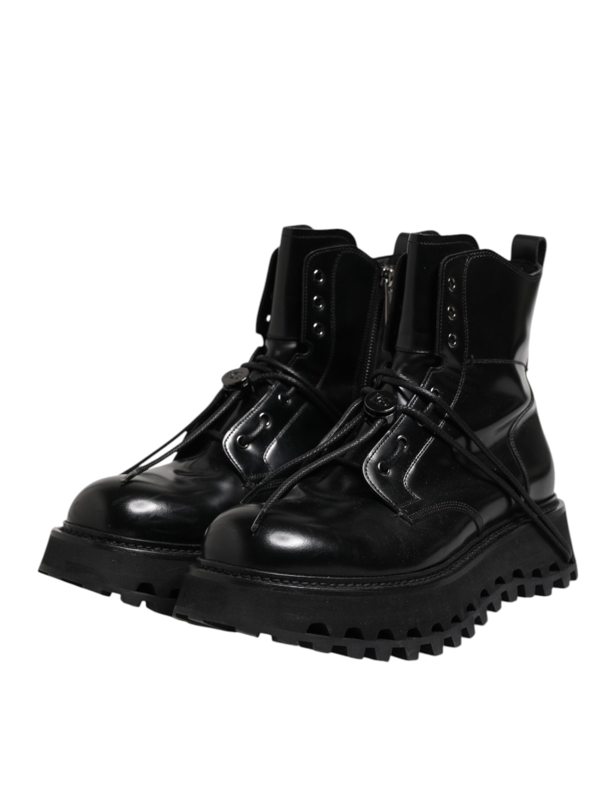 Dolce & Gabbana Schwarze Leder Logo-Stiefeletten Schnürschuhe